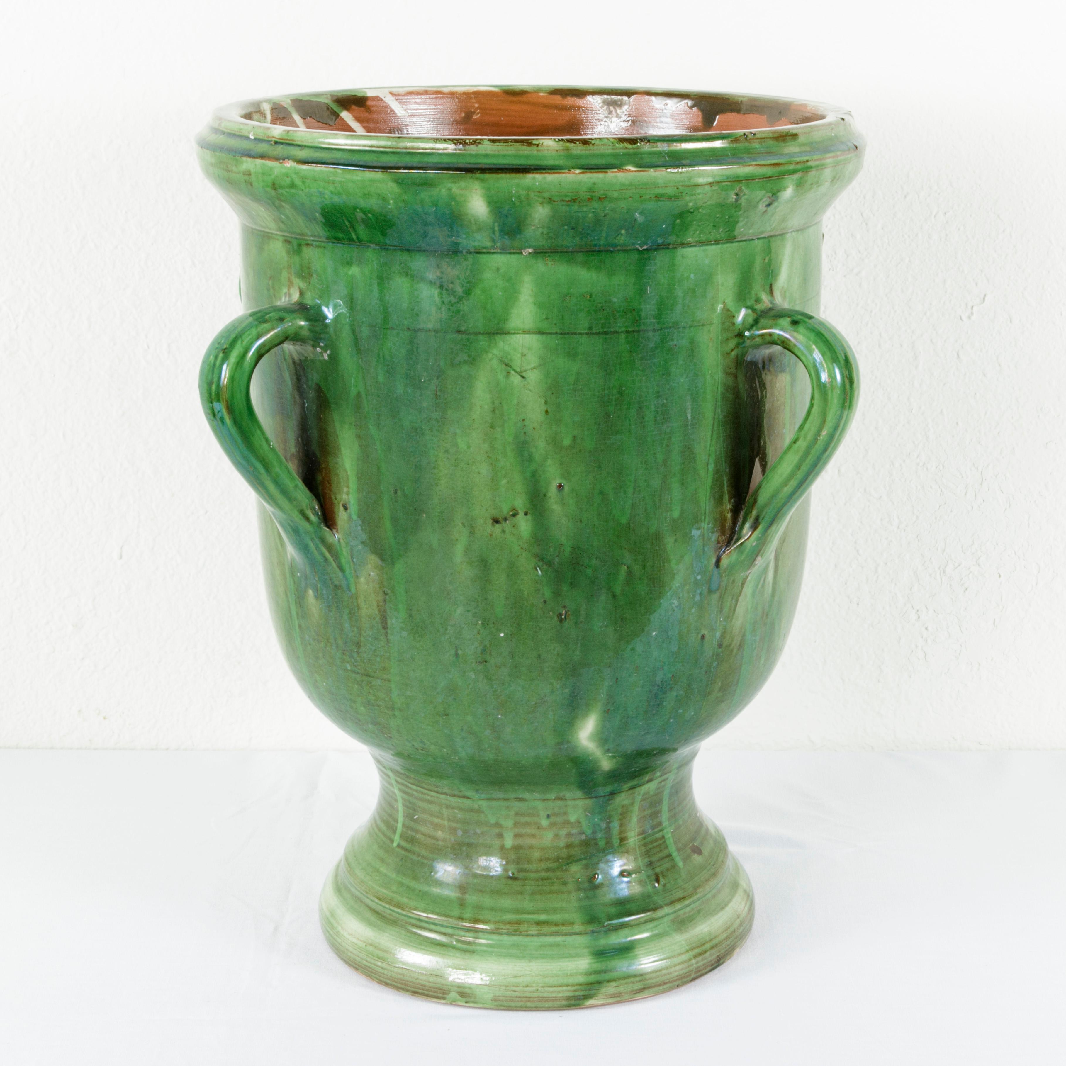 Large Early 20th Century French Green Faience Urn with Handles from Provence 2