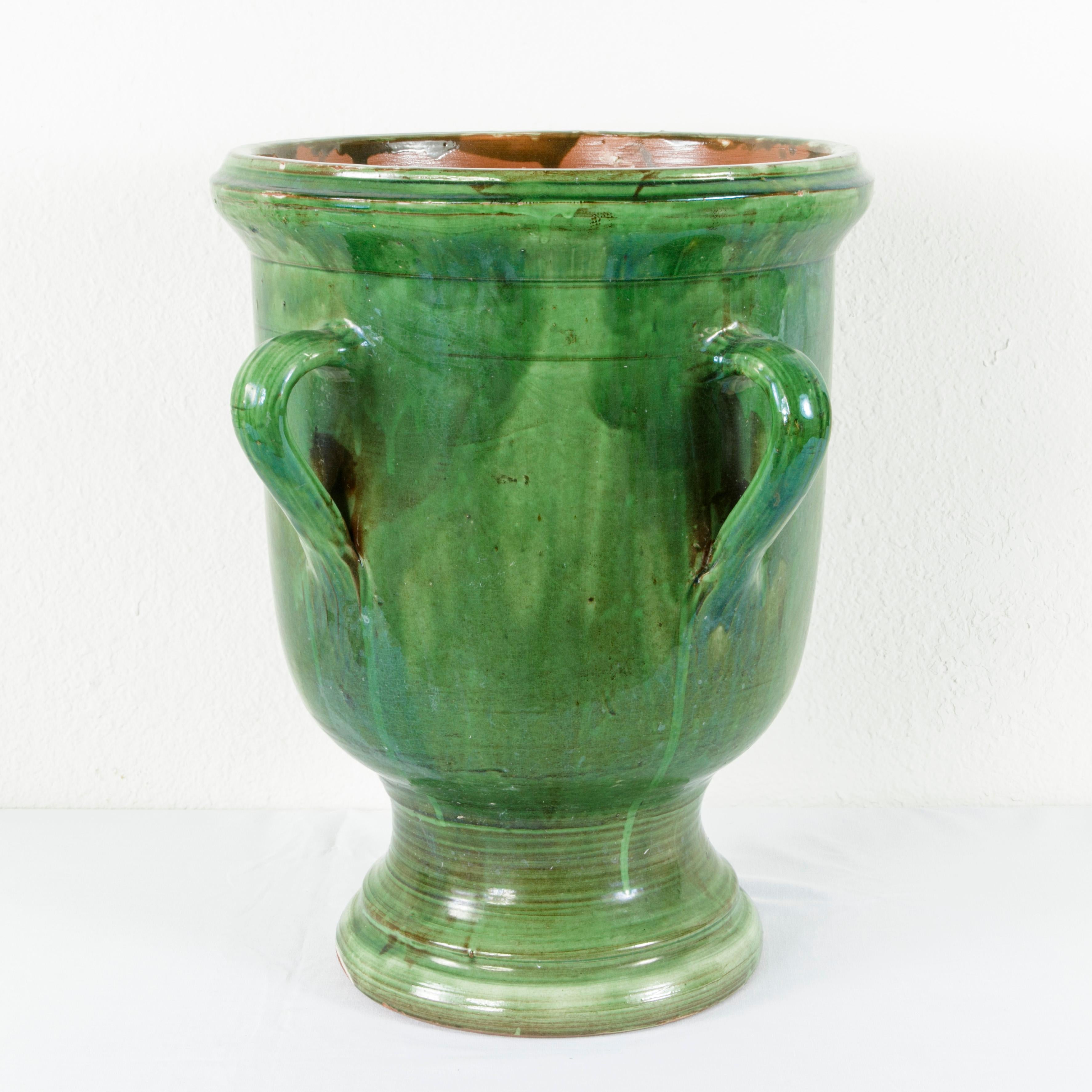 Large Early 20th Century French Green Faience Urn with Handles from Provence 3