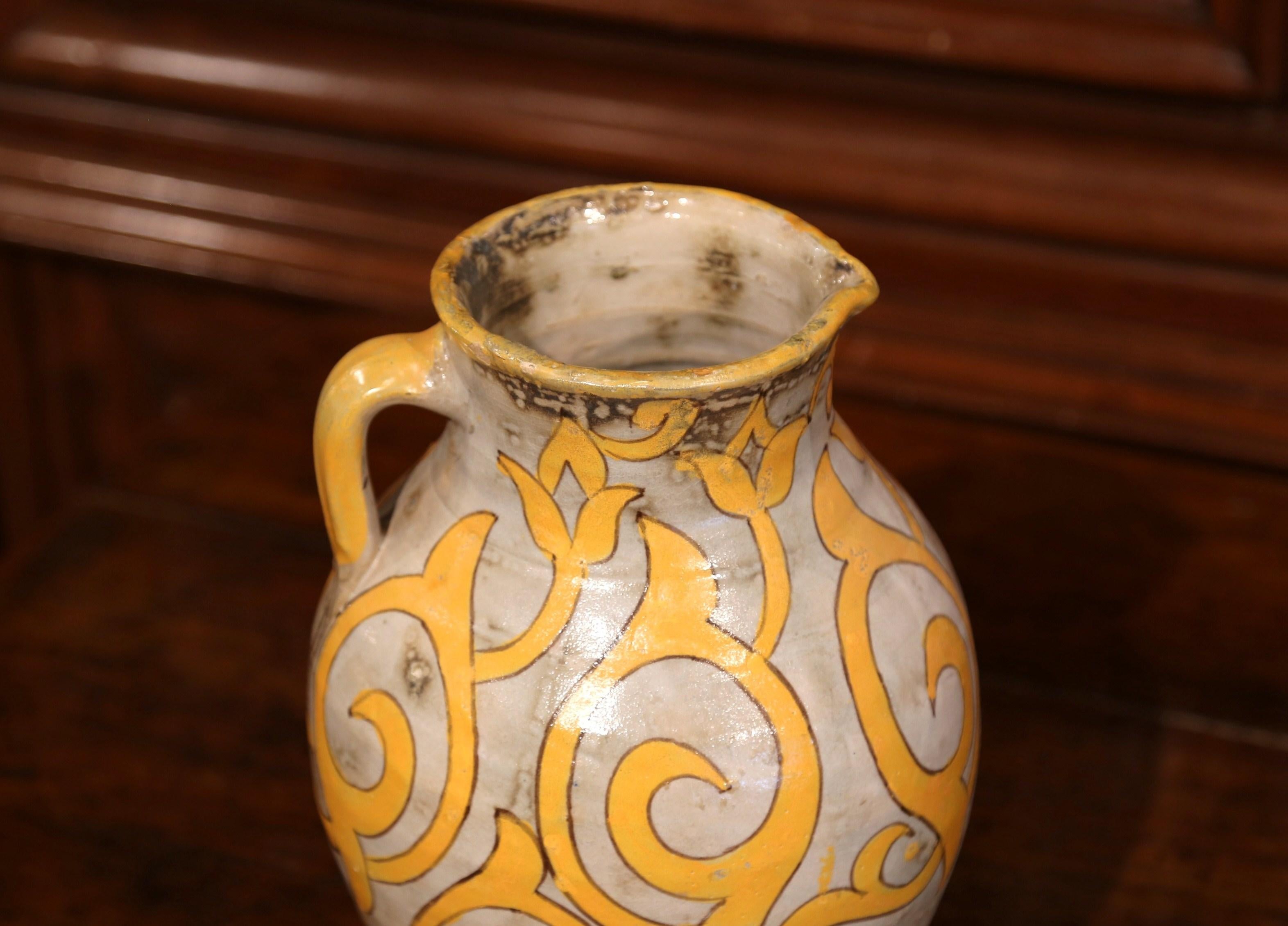 Large Early 20th Century French Hand-Painted Ceramic Pitcher with Floral Decor 4