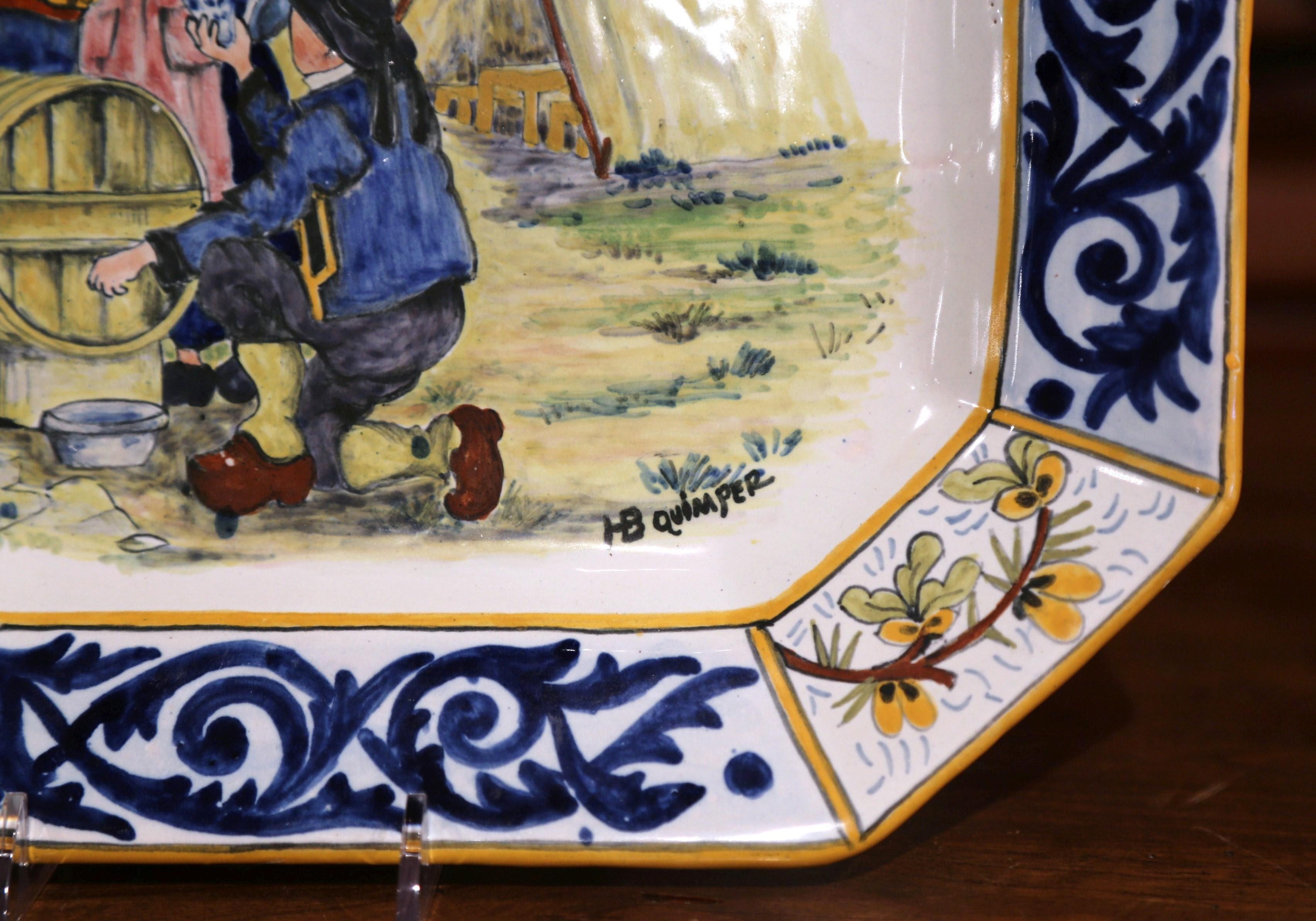 Hand-Painted Large Early 20th Century French Hand Painted Faience HB Quimper Platter For Sale