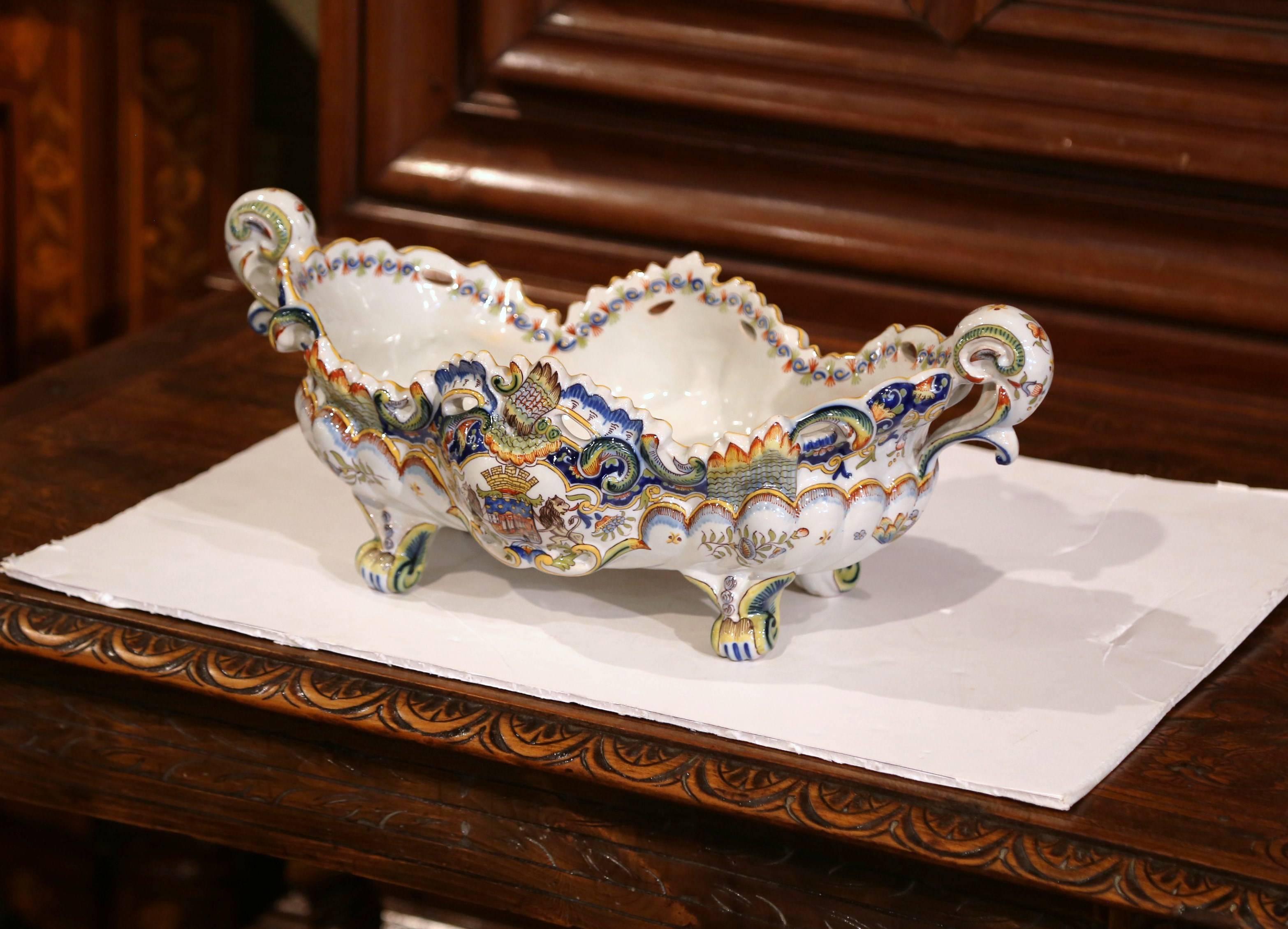 Louis XV Early 20th Century French Hand Painted Faience Jardinière from Normandy For Sale