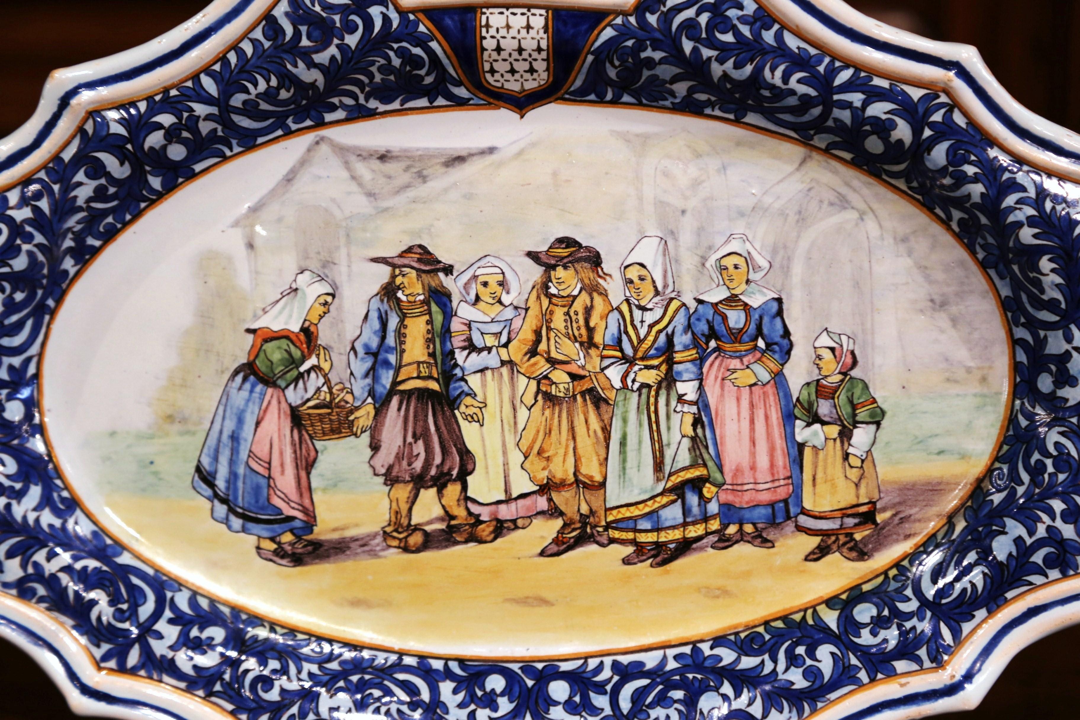 Hand-Crafted Large Early 20th Century French Hand-Painted Porquier Beau Quimper Wall Platter