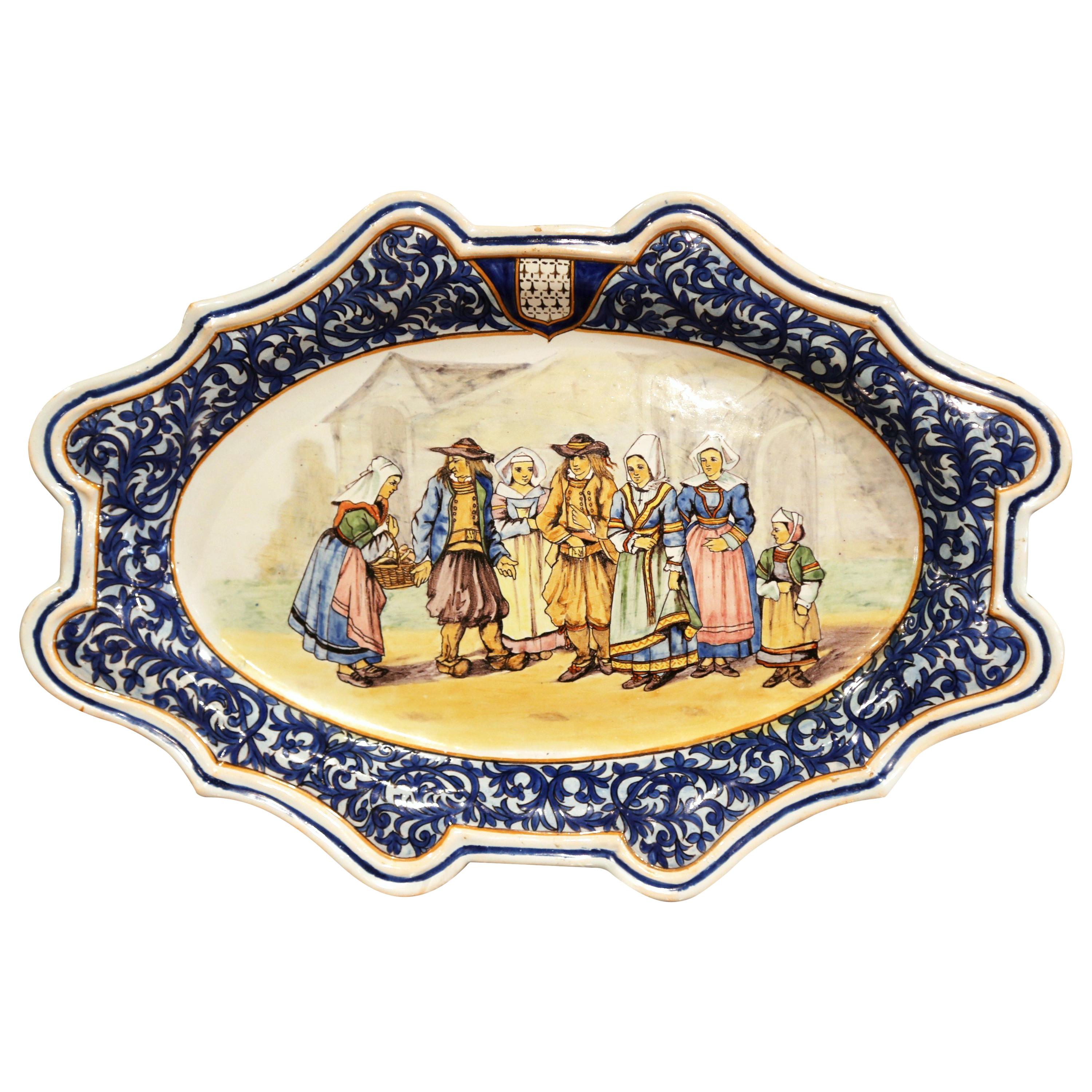 Large Early 20th Century French Hand-Painted Porquier Beau Quimper Wall Platter