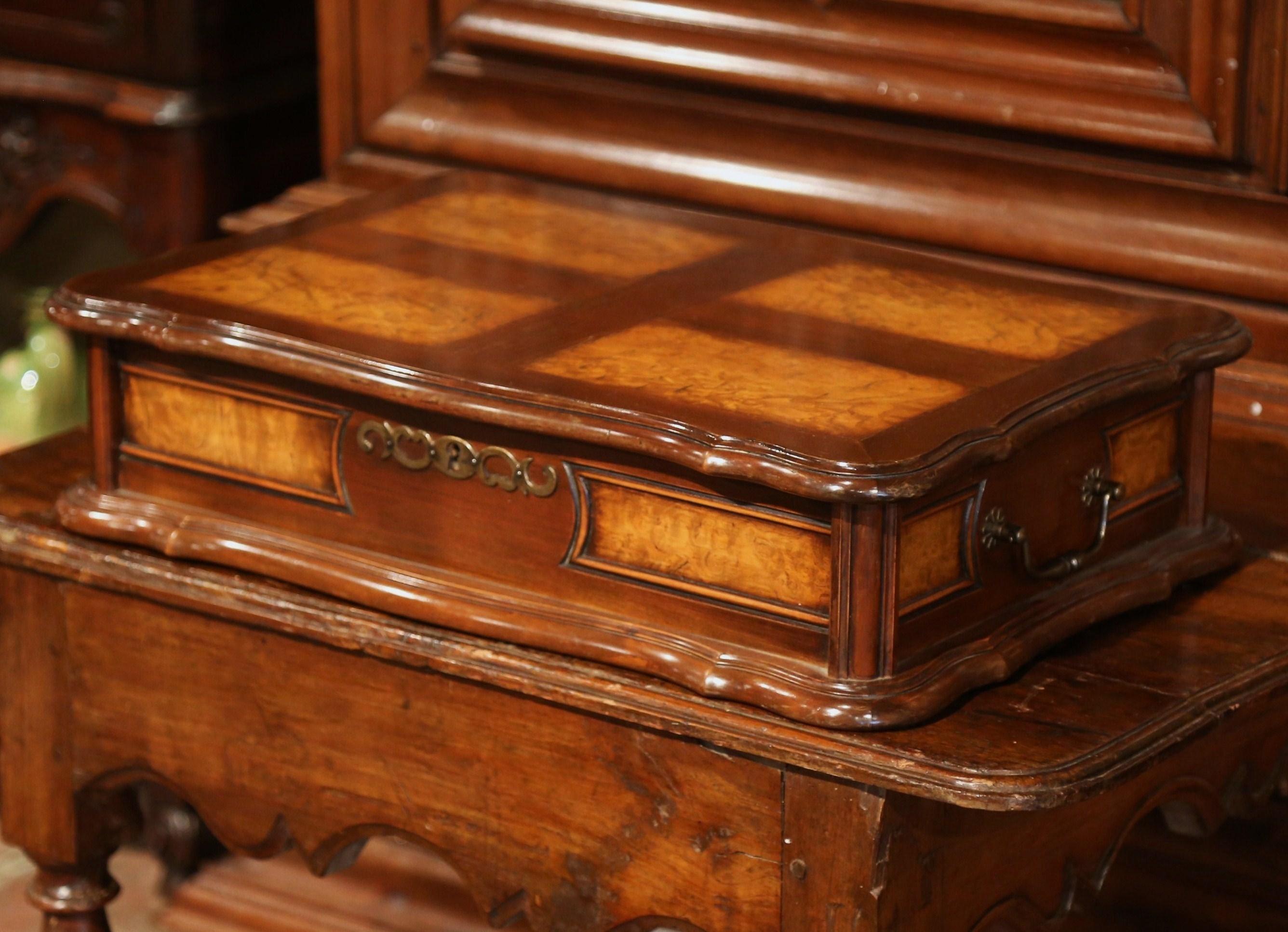 Large Early 20th Century French Louis XV Carved Burl Walnut Cigar Box Humidor 1