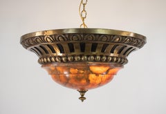 Large Early 20th Century French Neoclassical Amber Alabaster Flush Mount