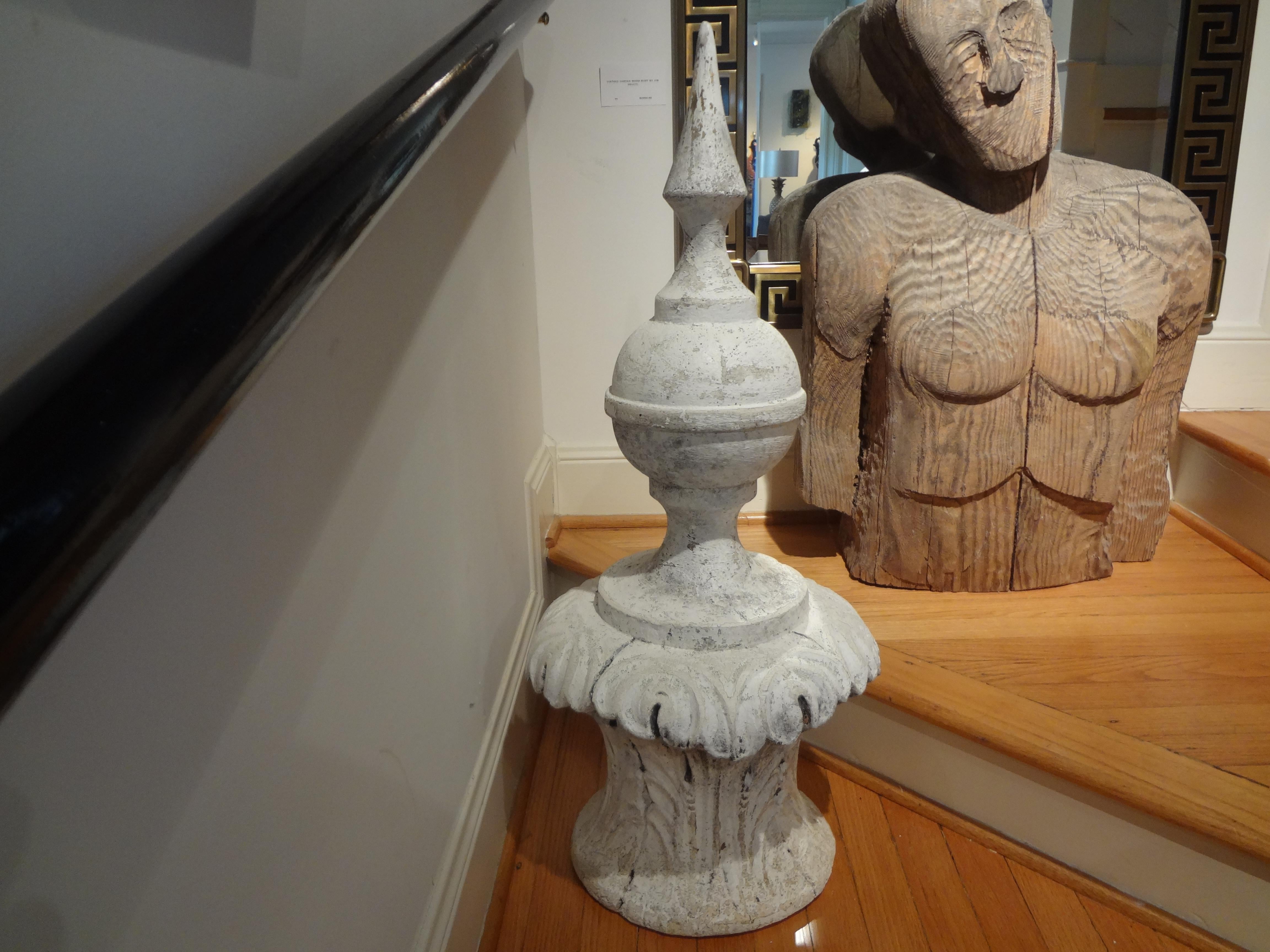 Stunning early 20th century French Neoclassical style garden finial made of heavy weight painted plaster. This gorgeous French architectural element has a desirable chippy painted finish and dates to 1920-1930. Our French garden ornament will look