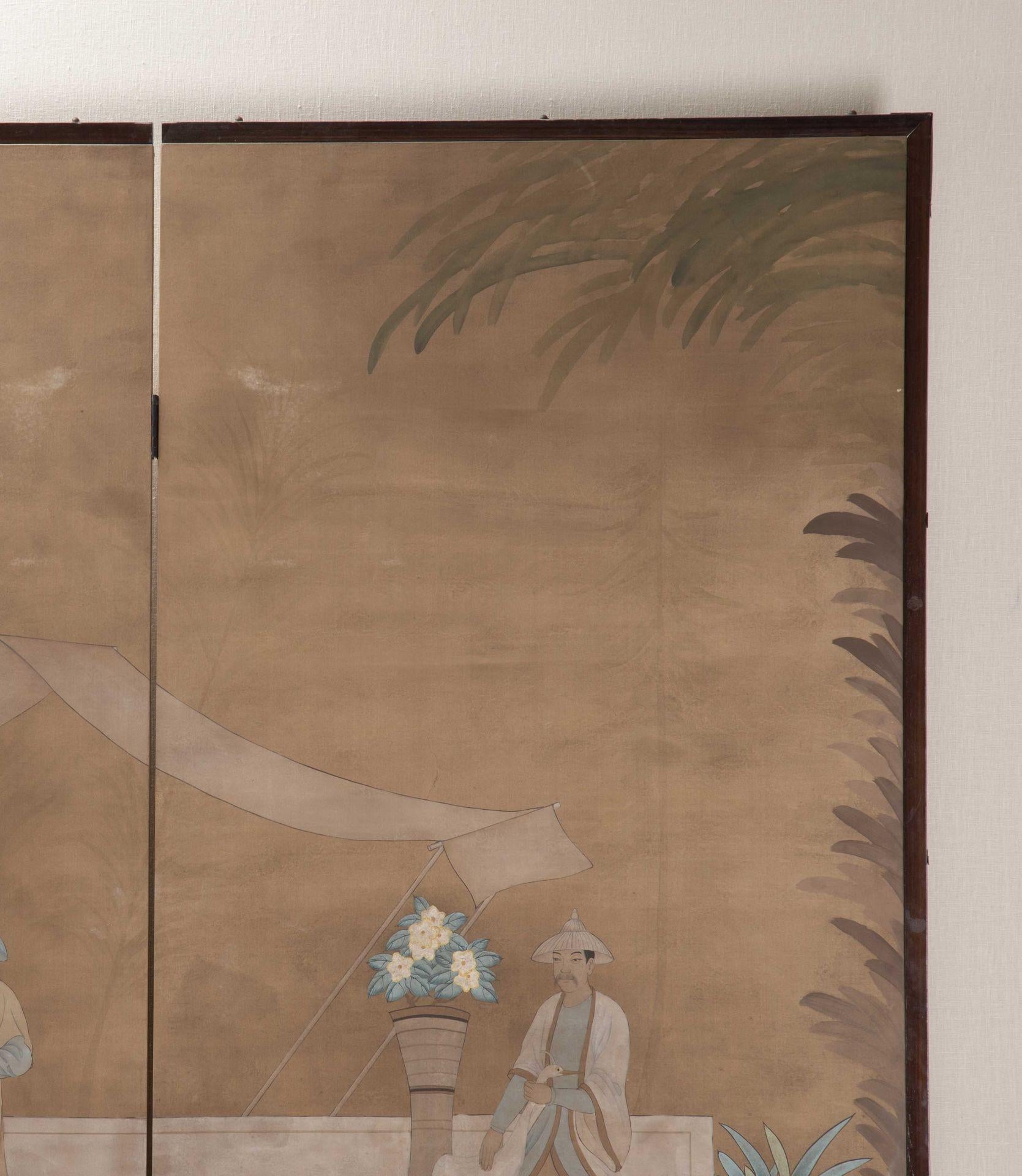 Gran biombo francés de chinoiserie pintado de principios del siglo XX en Bueno estado para la venta en Gloucestershire, GB