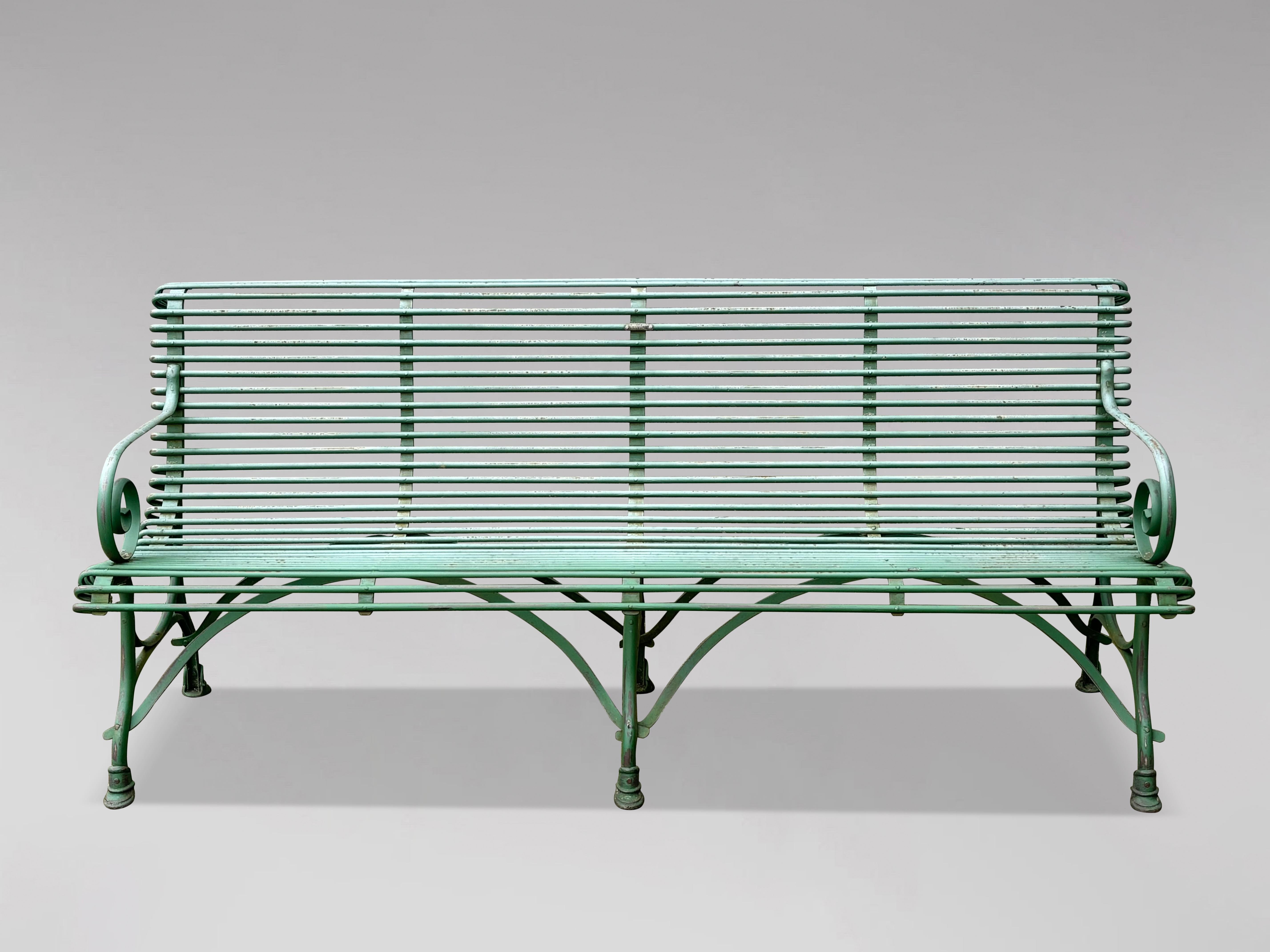 Hand-Crafted Large Early 20th Century French Painted Iron Garden Bench from Arras