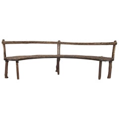 Grand banc en bois courbé primitif français du début du 20e siècle
