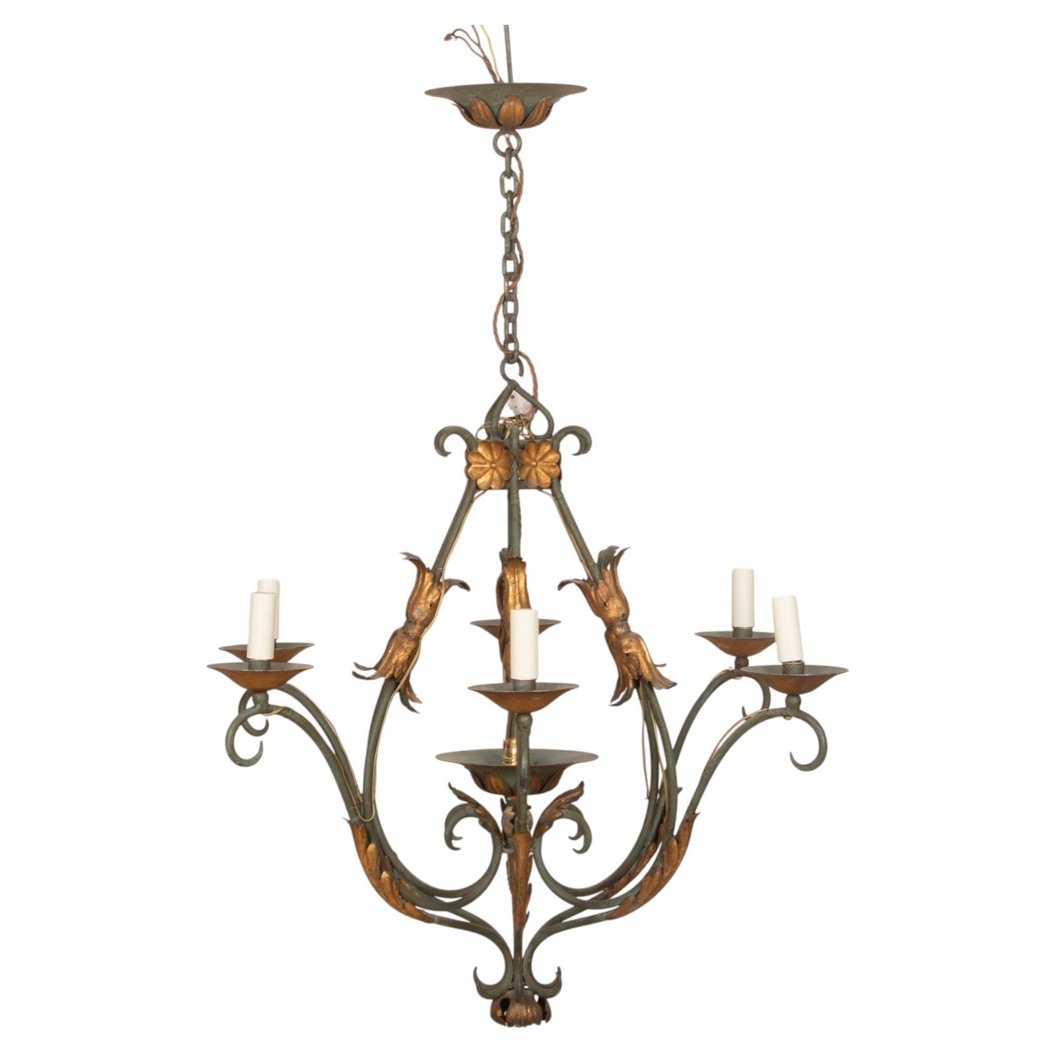 Large Early 20th Century French Wrought Iron Chandelier
