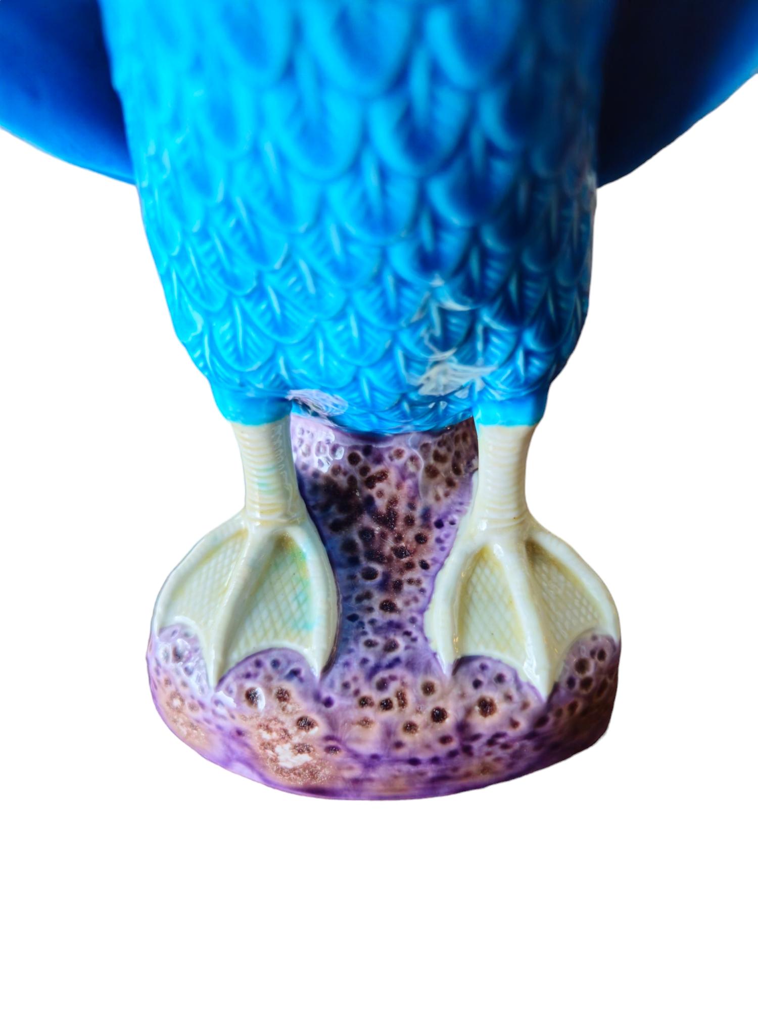 Chinese Large Early 20th Century Glazed Ceramic Blue Duck For Sale