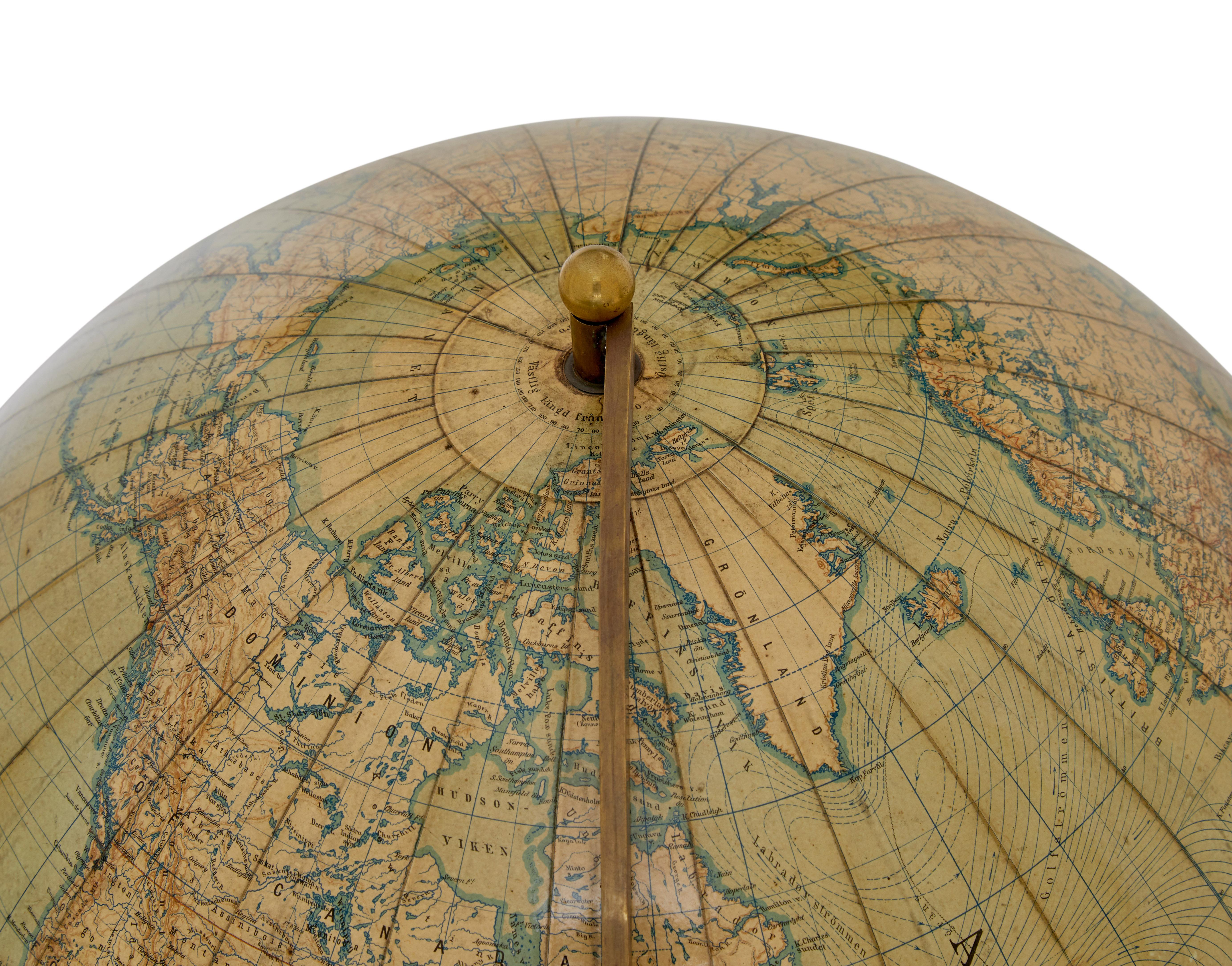 Hand-Carved Large early 20th century globe on stand by Jordglob