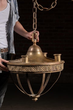 Large Early 20th Century Gothic Revival Hanging Brass Fixture