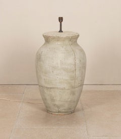 Large Early 20th Century Greek Painted Terracotta Olive Jar Converted to Floor L