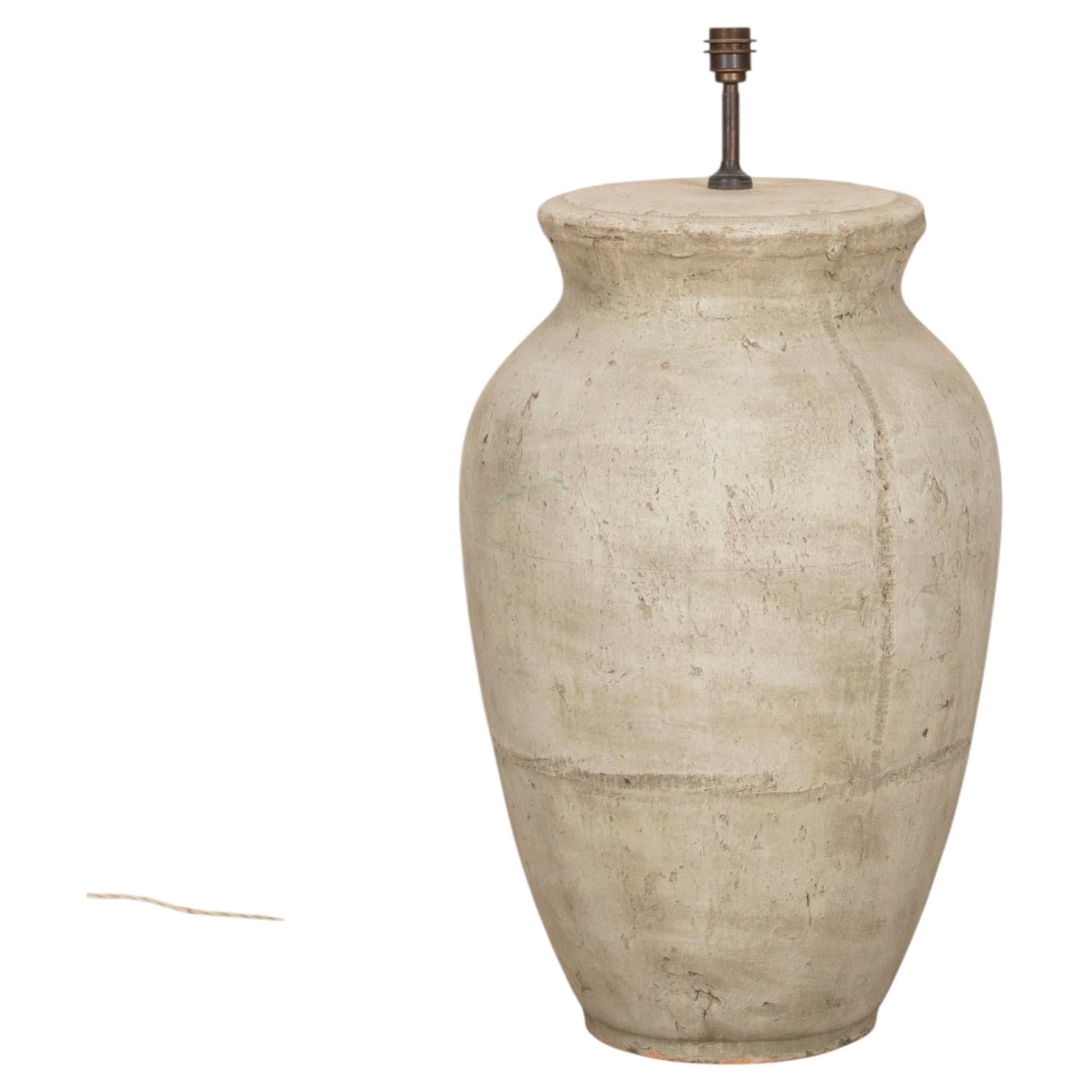Large Early 20th Century Greek Painted Terracotta Olive Jar Converted to Floor L
