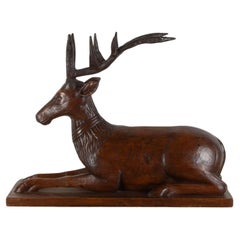 Large Early 20th Century Hand Carved Swiss Black Forest Deer