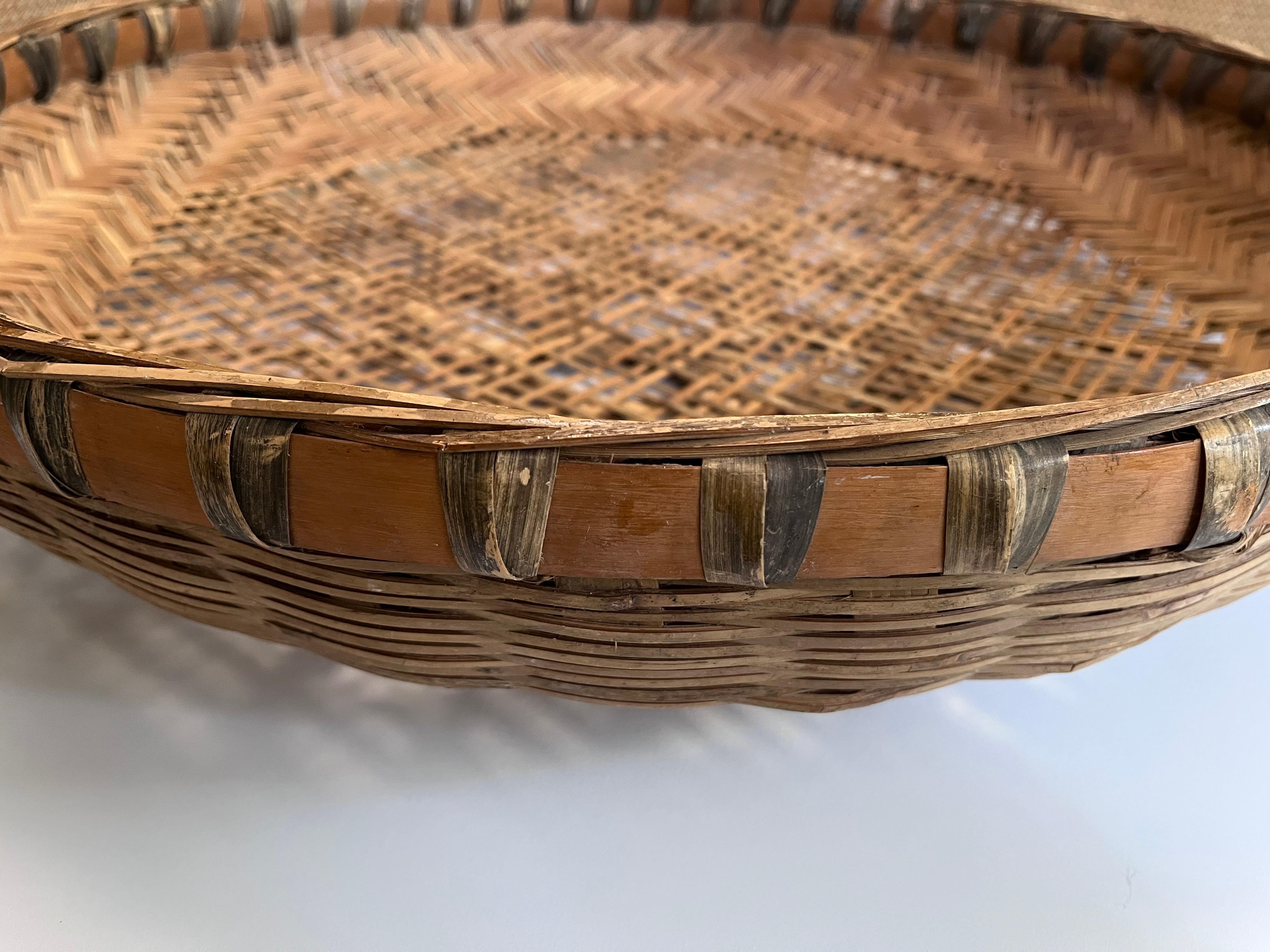 Asian Large Early 20th Century Hand Woven Minnowing Basket Folk Art Wall Sculpture For Sale