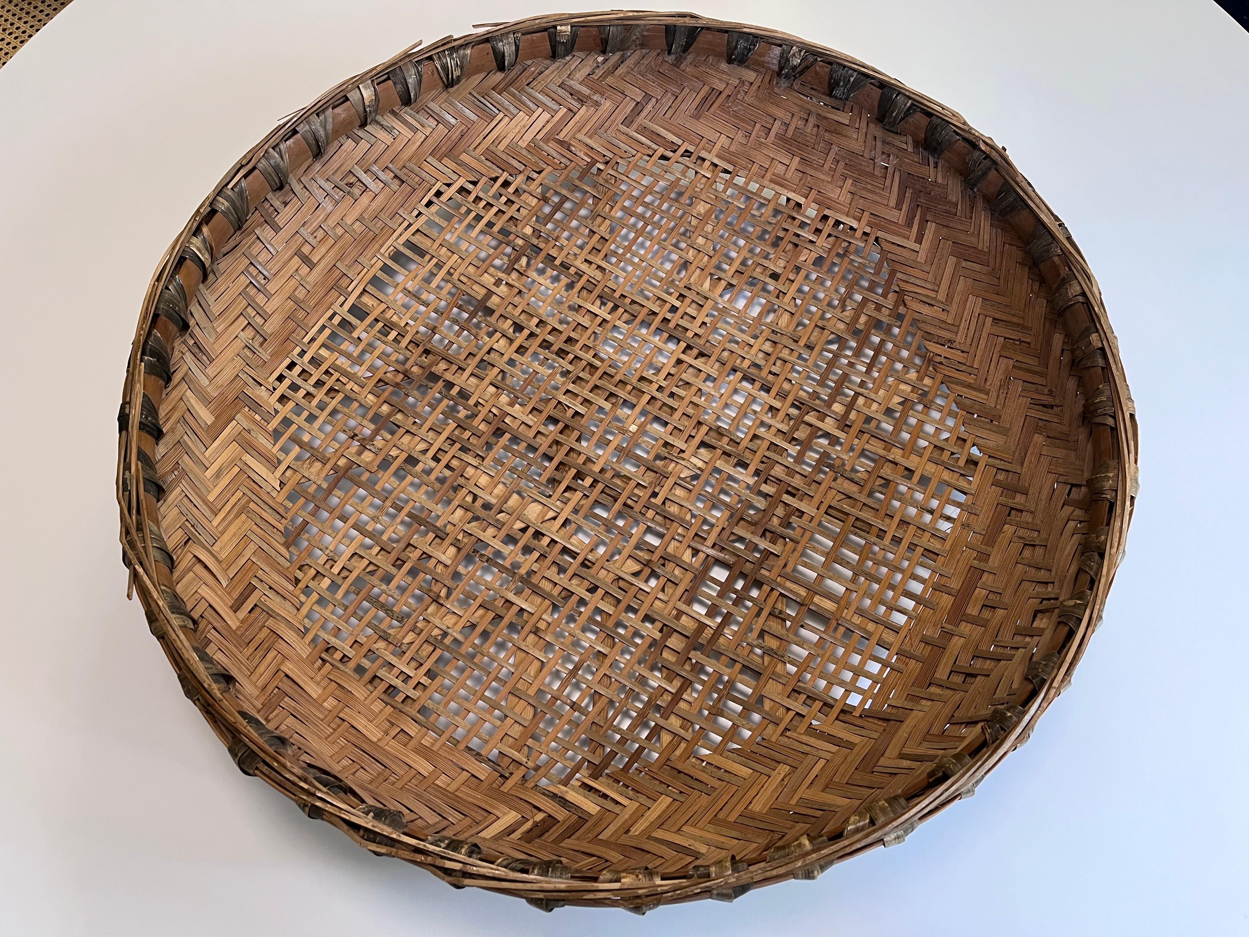 Hand-Woven Large Early 20th Century Hand Woven Minnowing Basket Folk Art Wall Sculpture For Sale