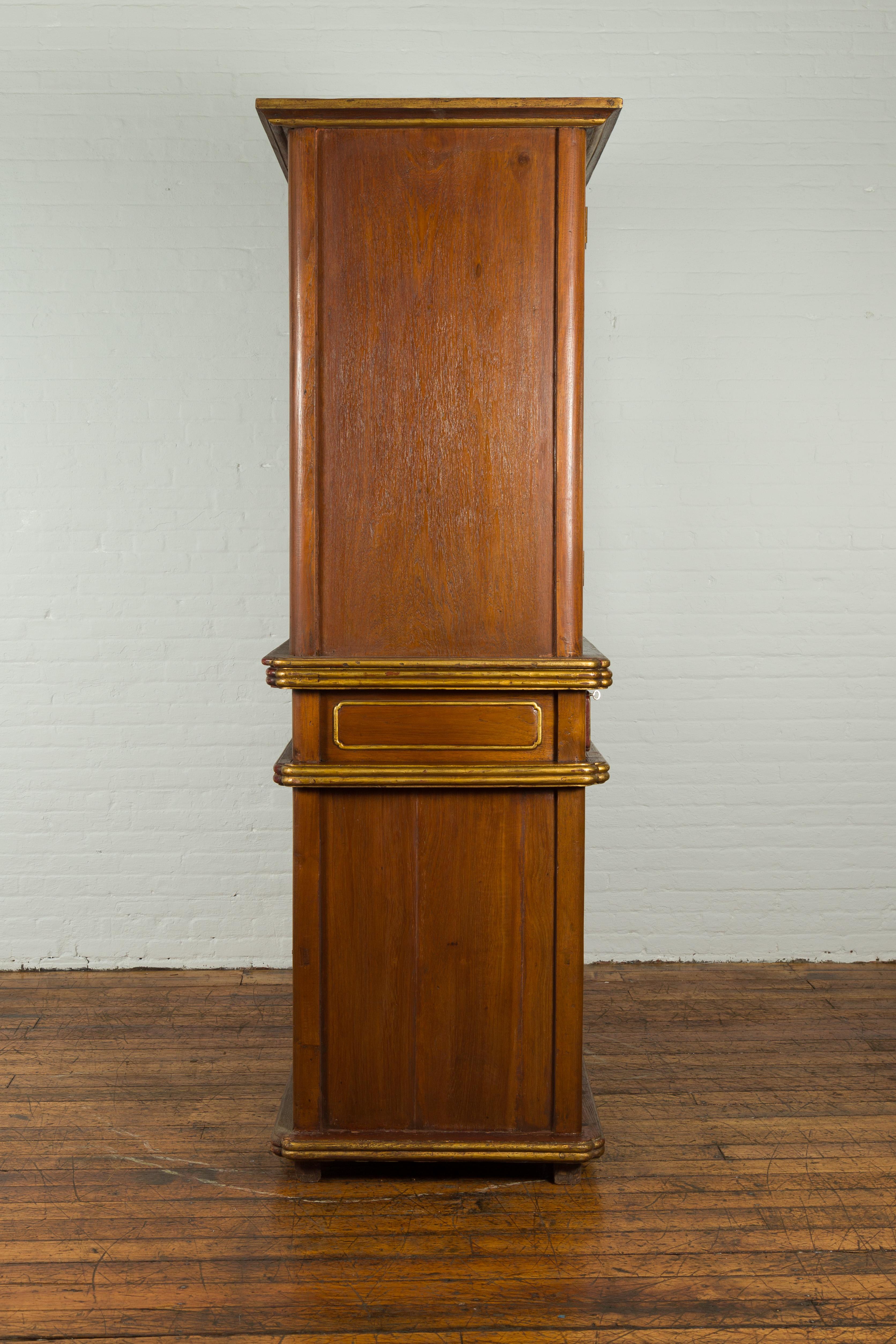 Large Early 20th Century Indonesian Cabinet with Beveled Glass Doors and Drawers For Sale 6