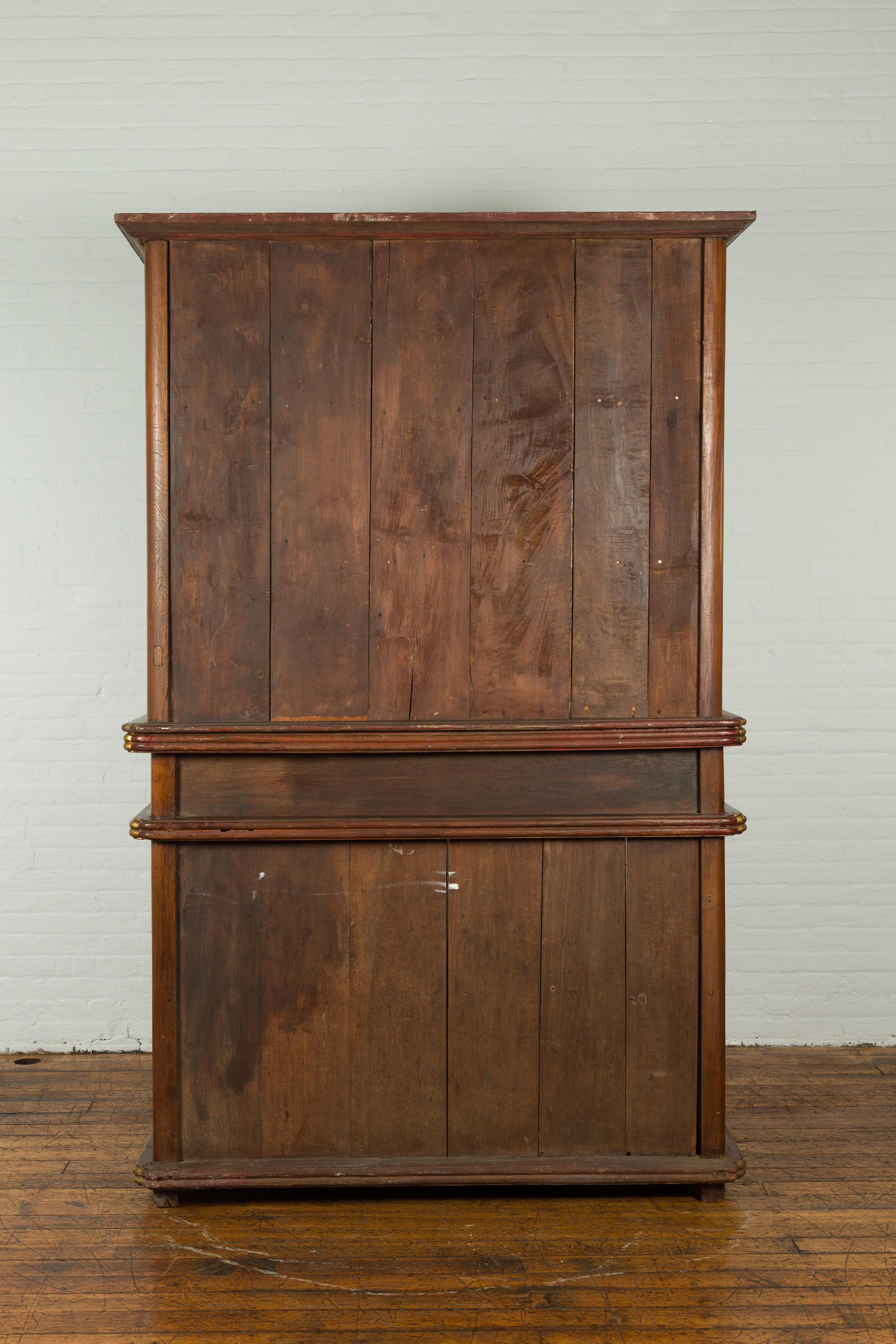 Large Early 20th Century Indonesian Cabinet with Beveled Glass Doors and Drawers For Sale 10