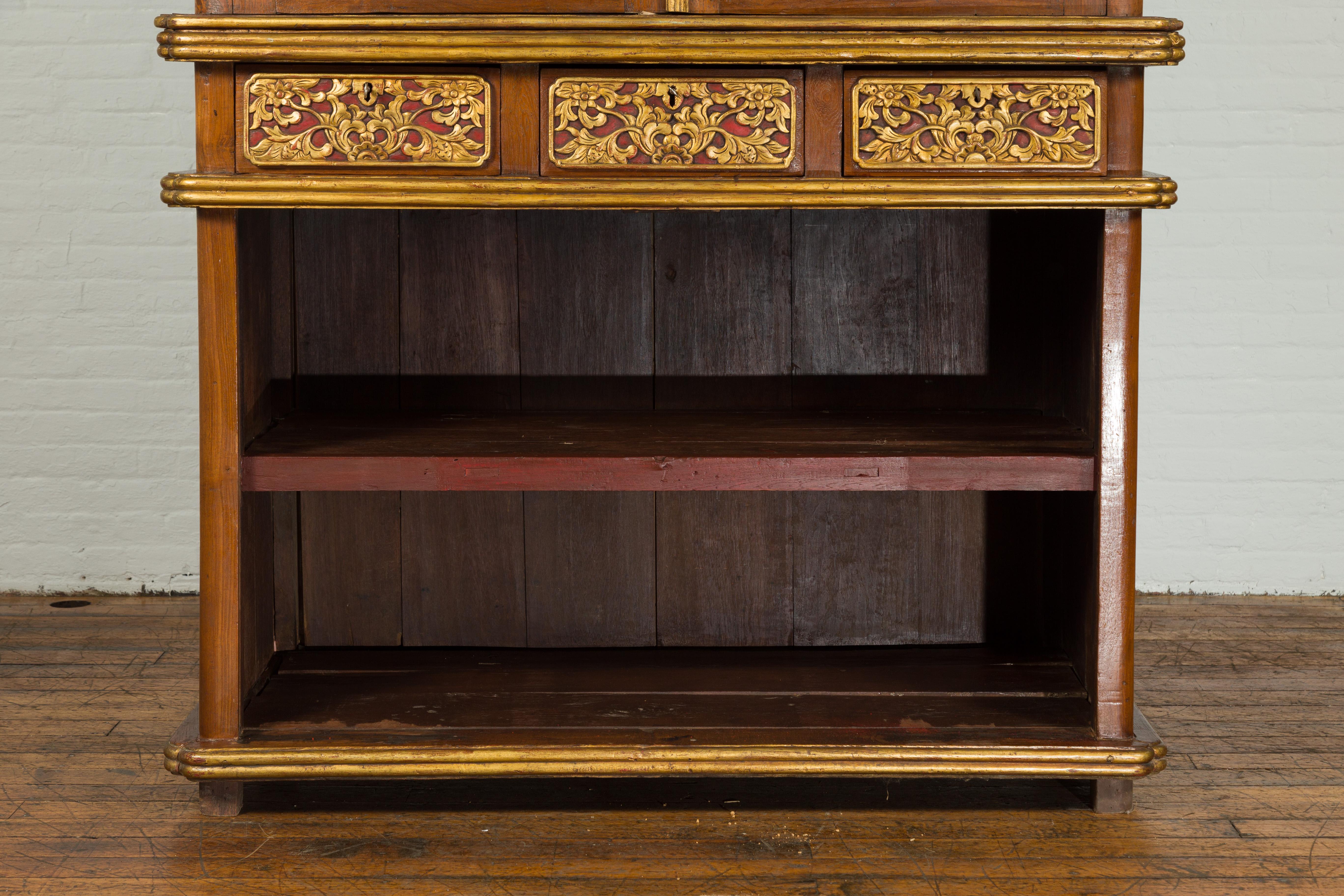 Large Early 20th Century Indonesian Cabinet with Beveled Glass Doors and Drawers In Good Condition For Sale In Yonkers, NY