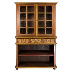 Large Early 20th Century Indonesian Cabinet with Beveled Glass Doors and Drawers