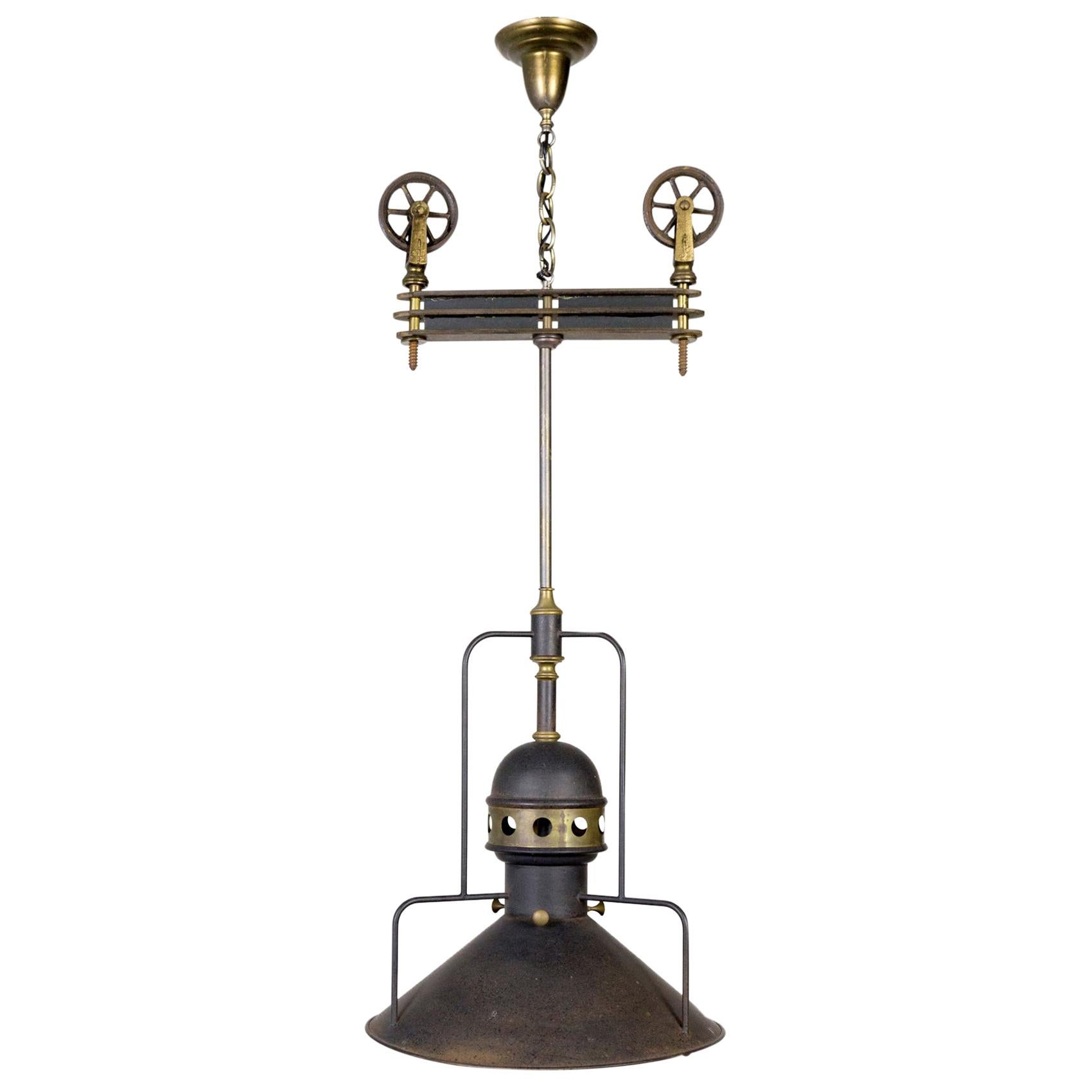 Grande lampe à suspension industrielle en forme de fourche, début du XXe siècle