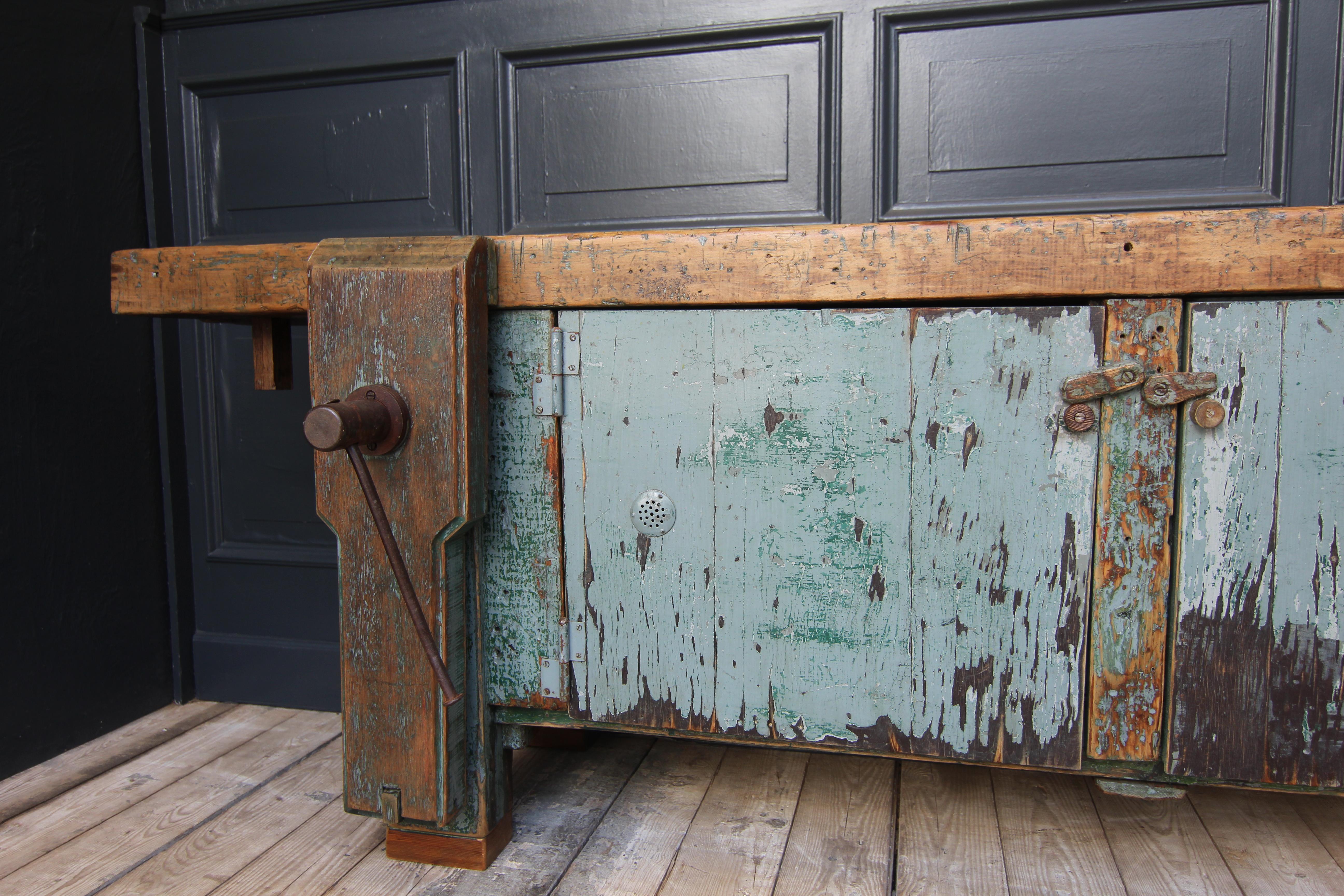 Large Early 20th Century Industrial Workbench 5