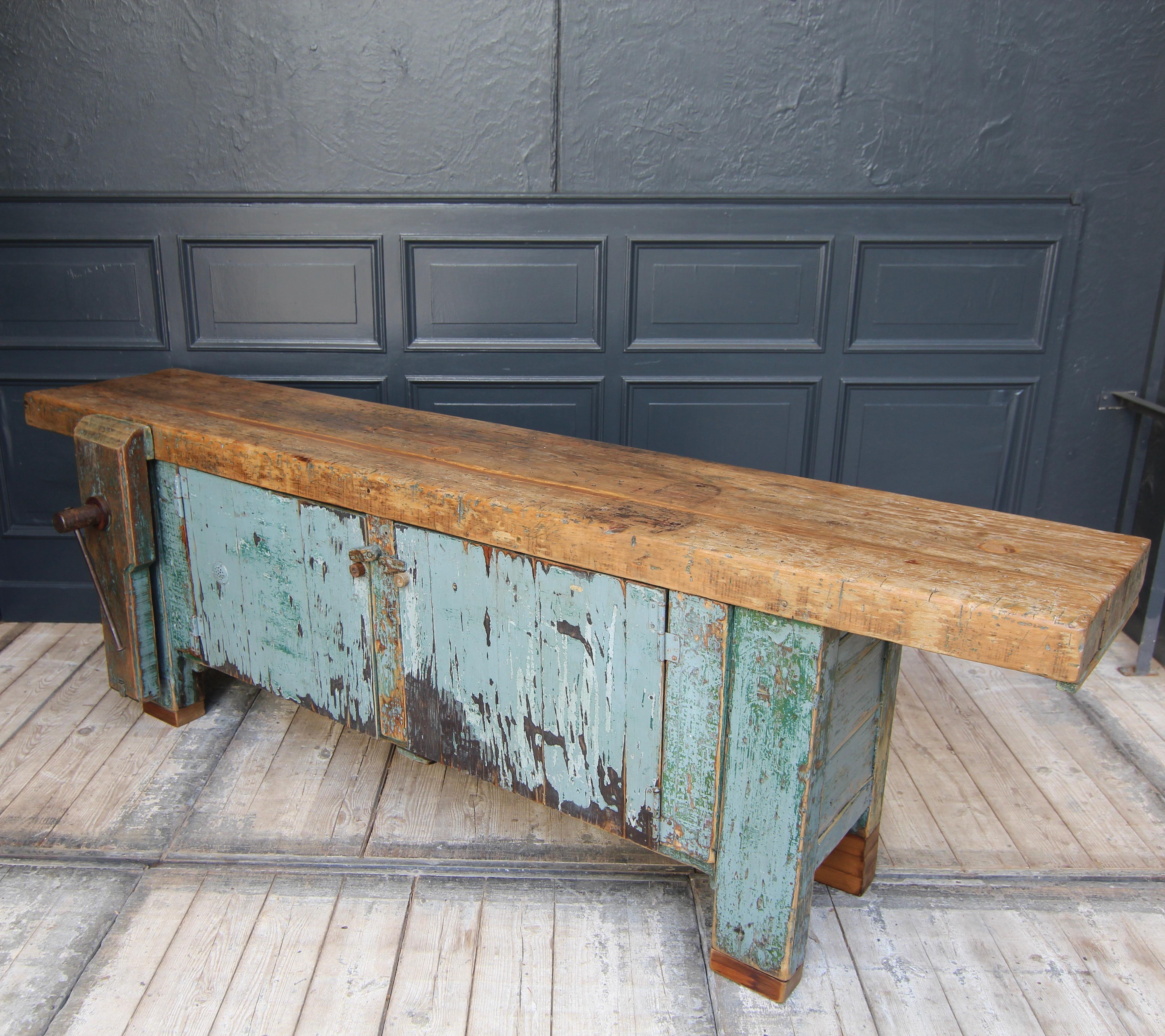 Large Early 20th Century Industrial Workbench 11