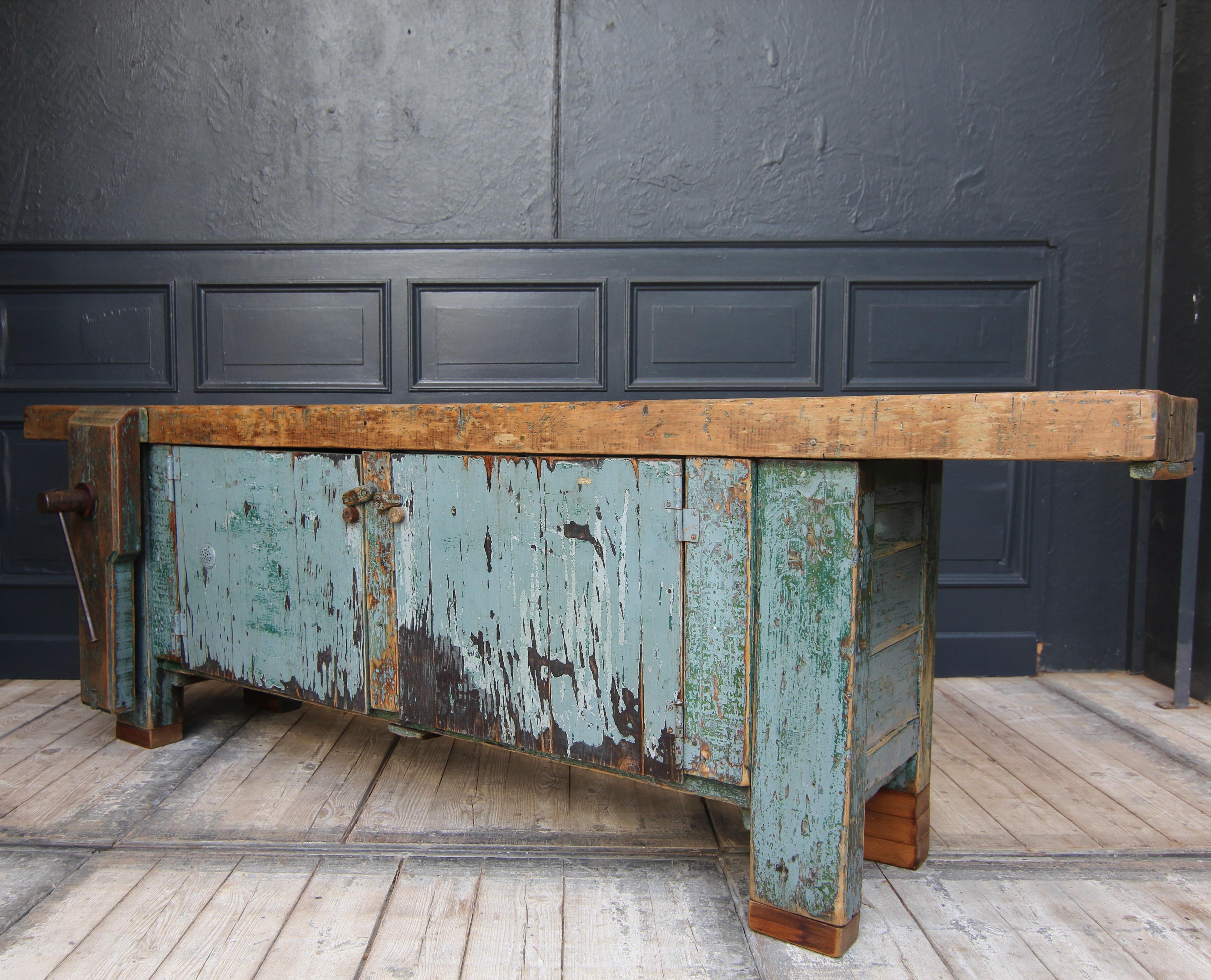 Large Early 20th Century Industrial Workbench 12