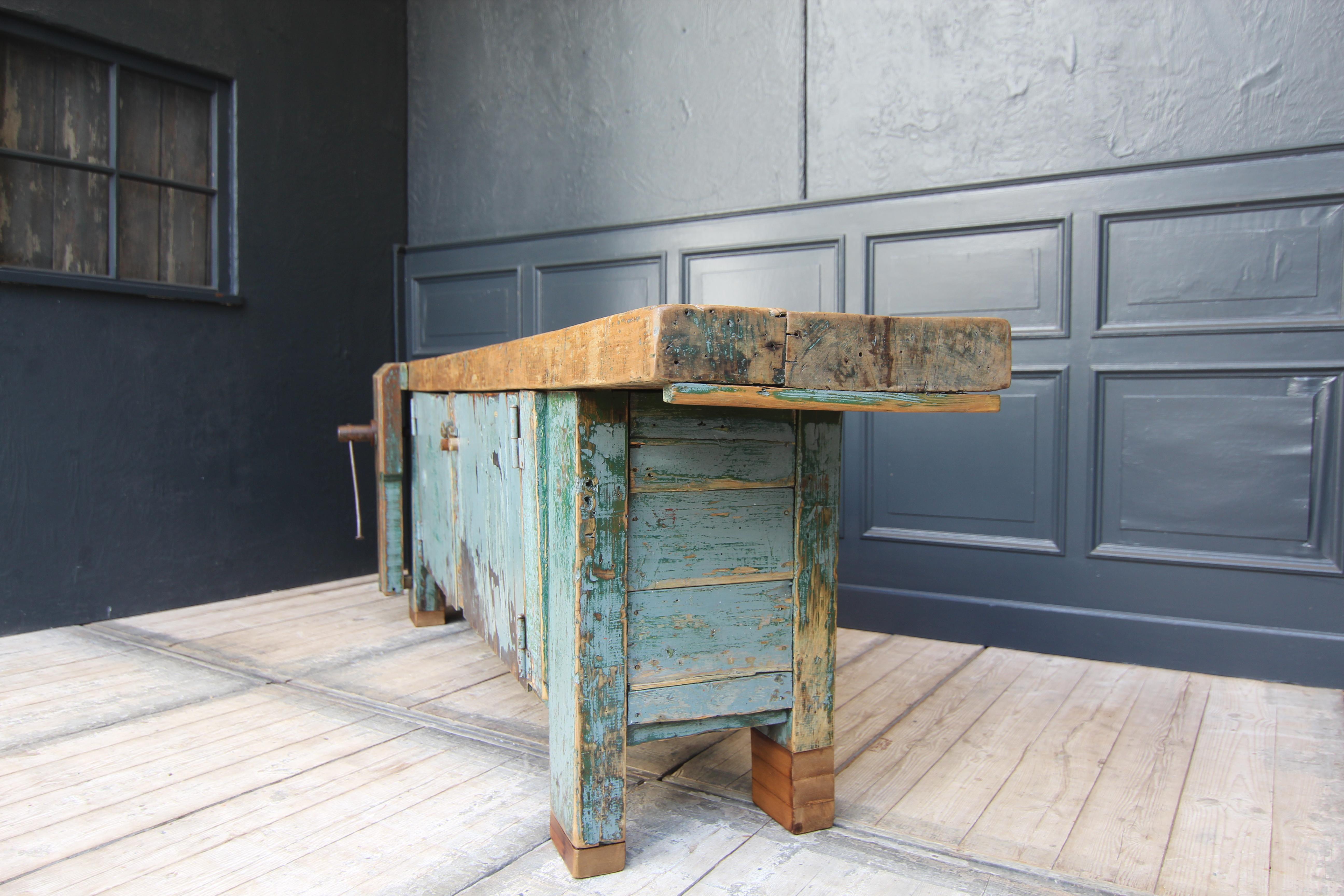 Large Early 20th Century Industrial Workbench 13