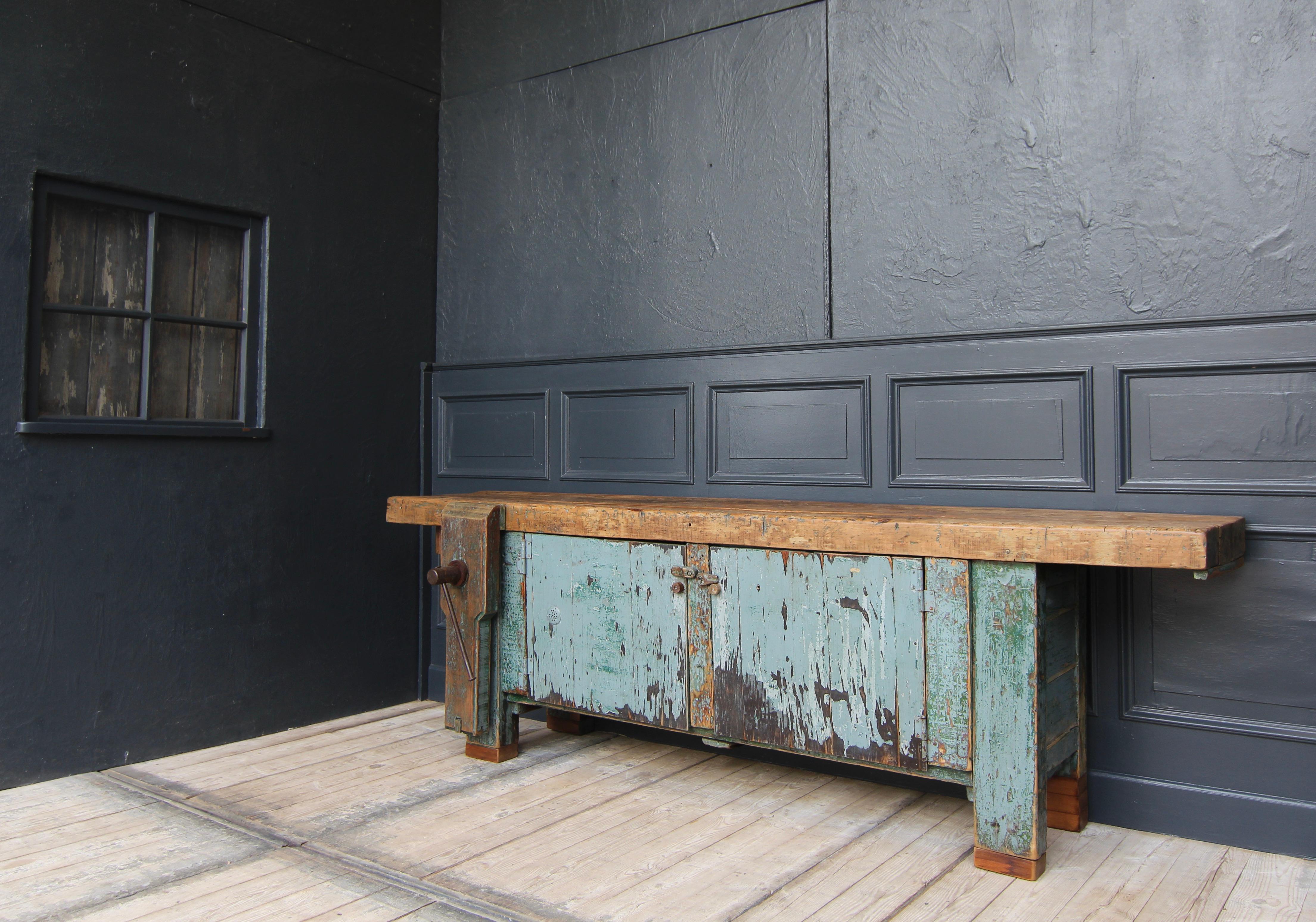 European Large Early 20th Century Industrial Workbench
