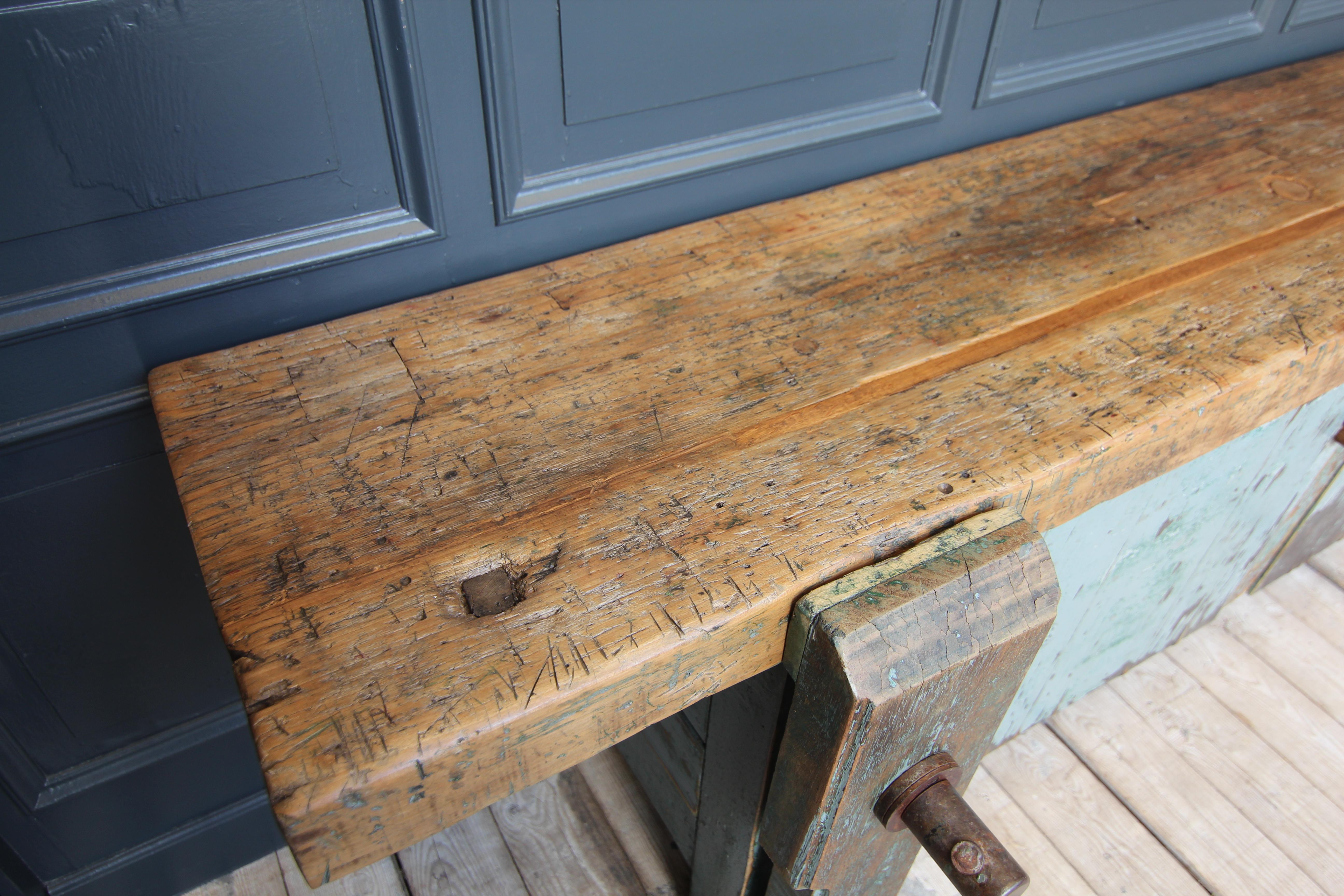 Large Early 20th Century Industrial Workbench 2