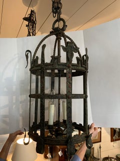 Large Early 20th Century Iron Four-Light Lantern with Rope Detail