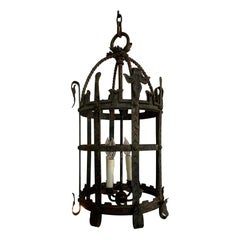 Large Early 20th Century Iron Four-Light Lantern with Rope Detail