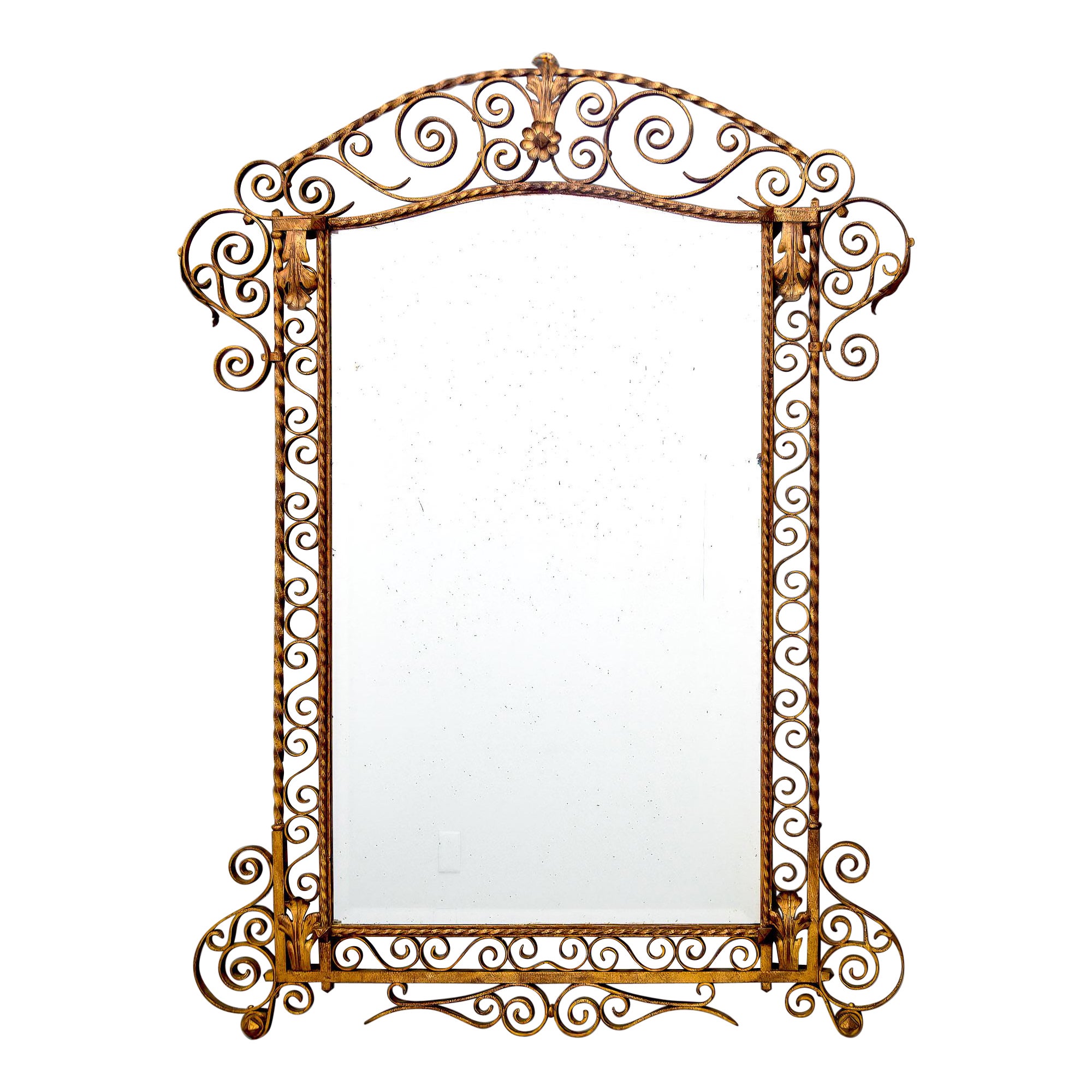 Grand miroir italien du début du 20e siècle avec cadre en fer doré en vente