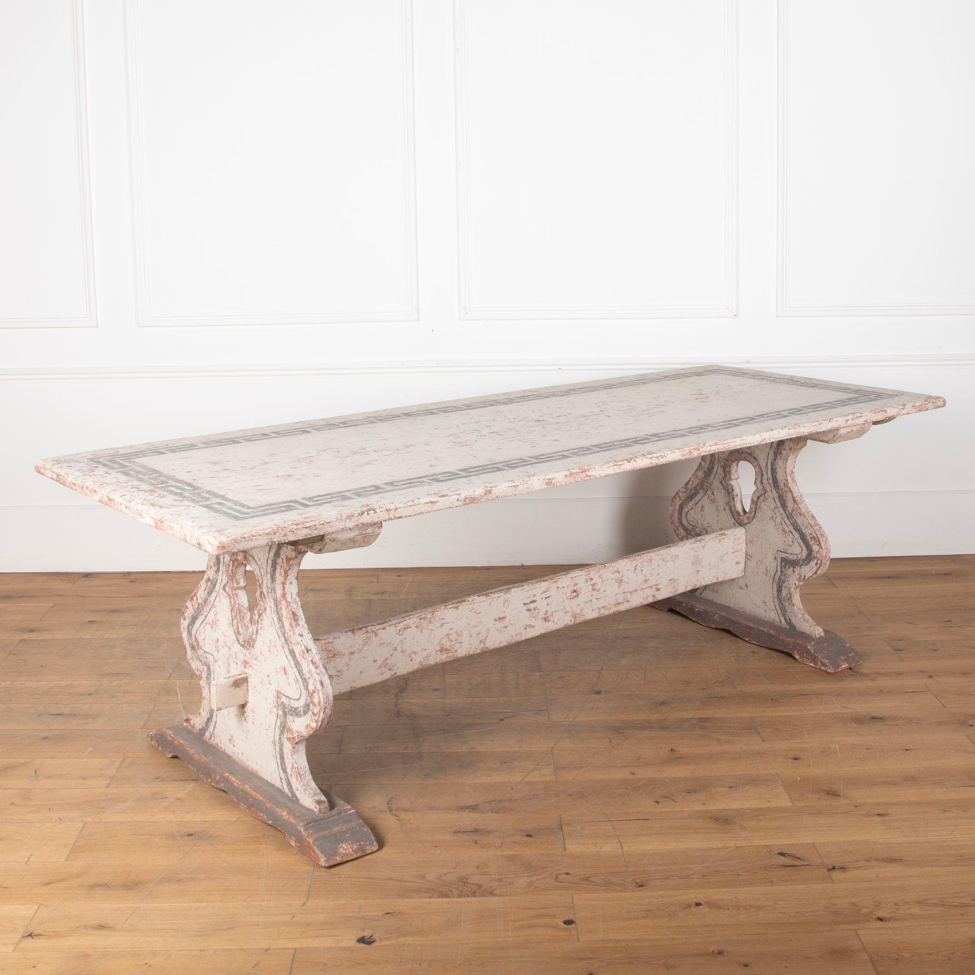 Wood Large Early 20th Century Italian Painted Trestle Table For Sale