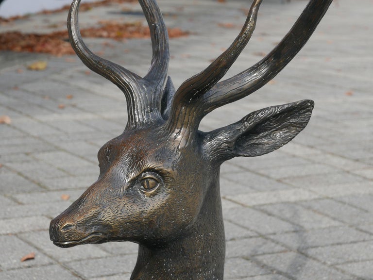 Patinated Large Early 20th Century Japanese Bronze Deer For Sale