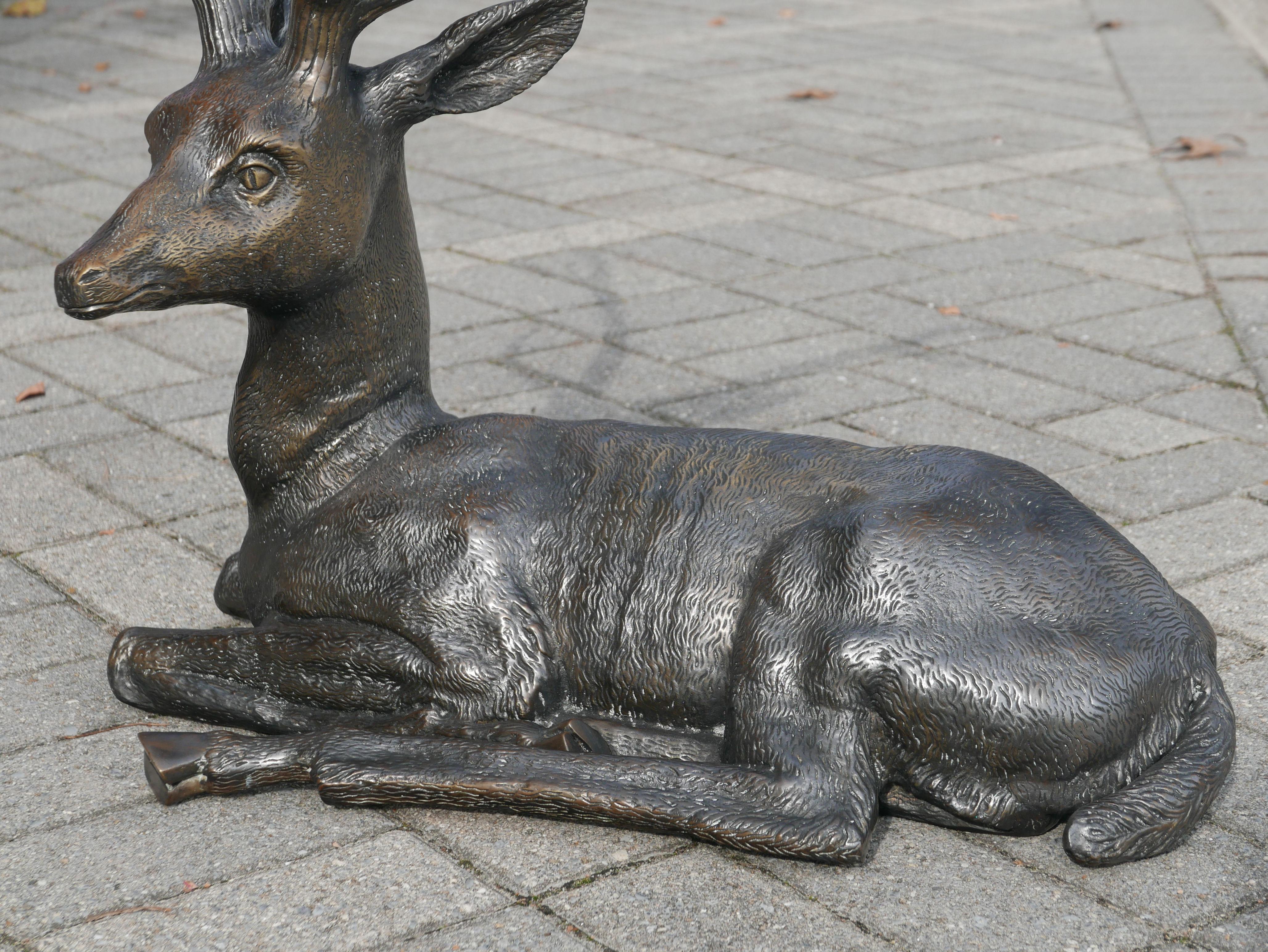 Patinated Large Early 20th Century Japanese Bronze Deer For Sale