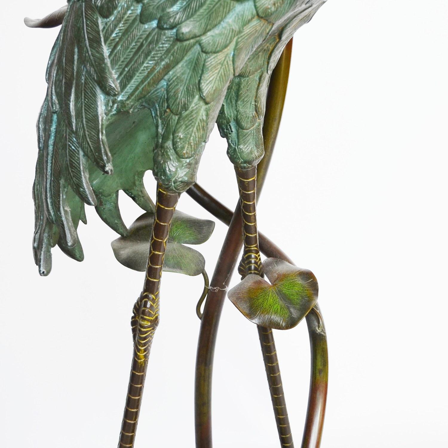 Large Early 20th Century Japanese Bronze Stork Sculpture, Unsigned, circa 1910 6