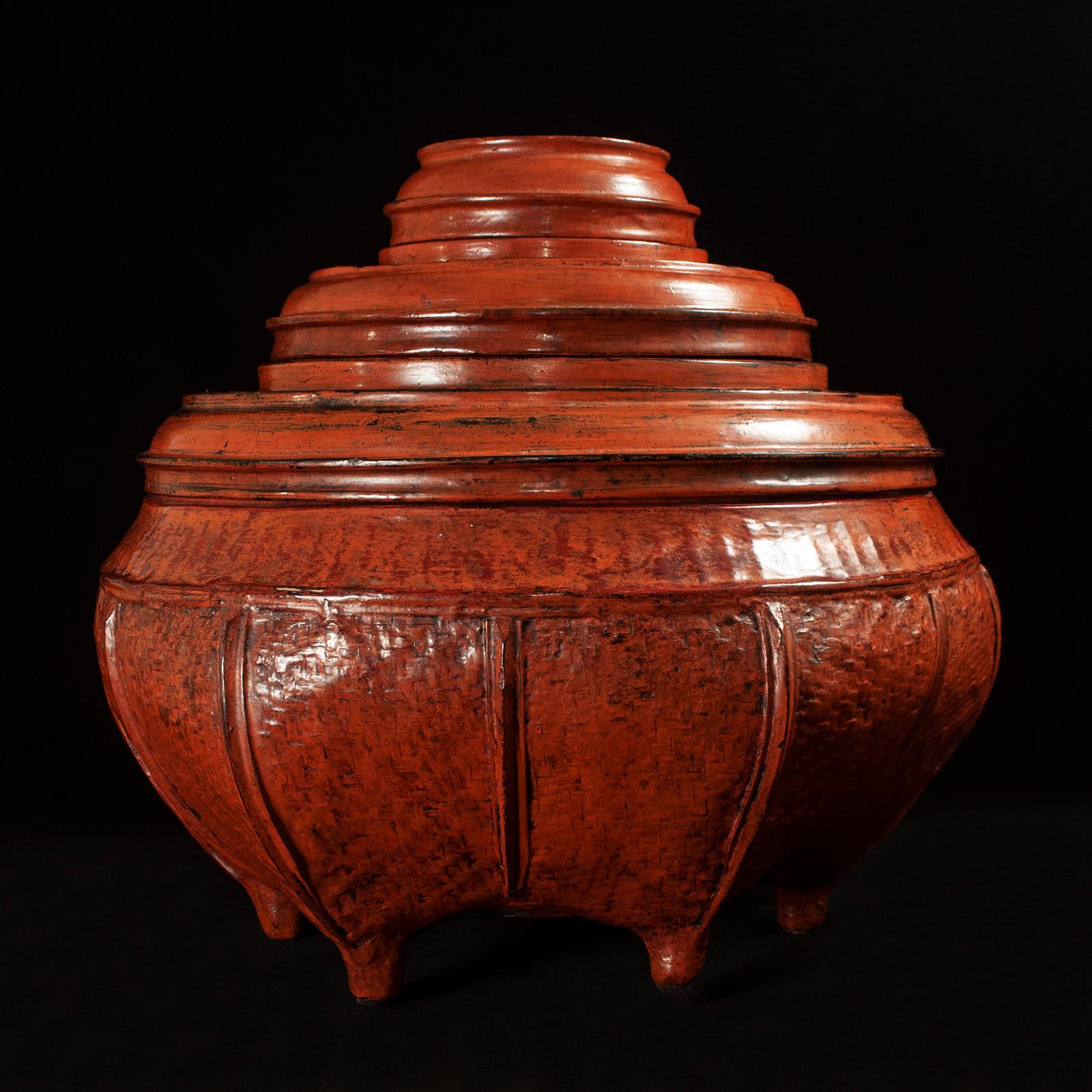 Tribal Large Early 20th Century Lacquer and Bamboo Offering Vessel, Burma