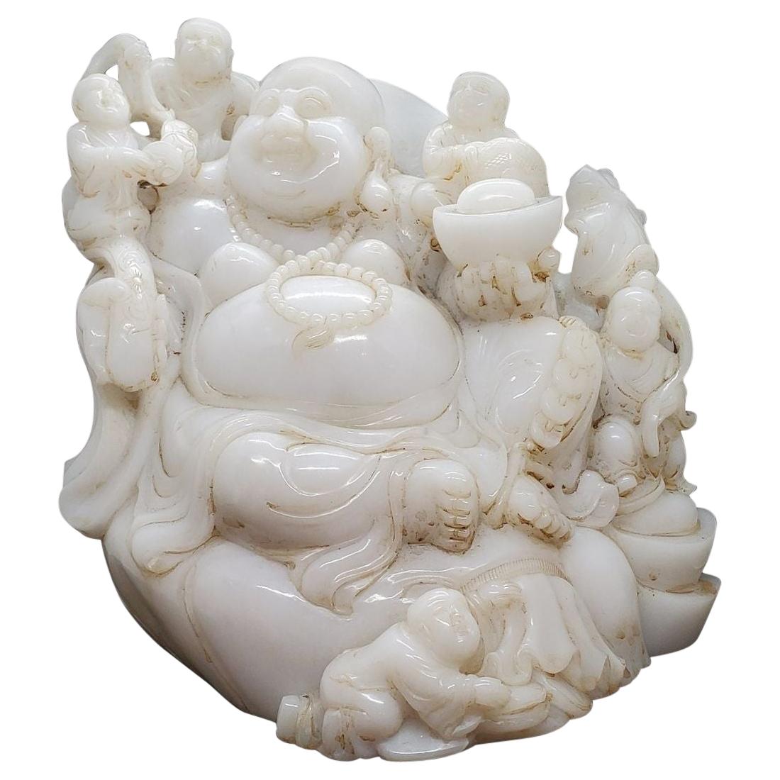 Large Early 20th Century Laughing Buddha with Children For Sale