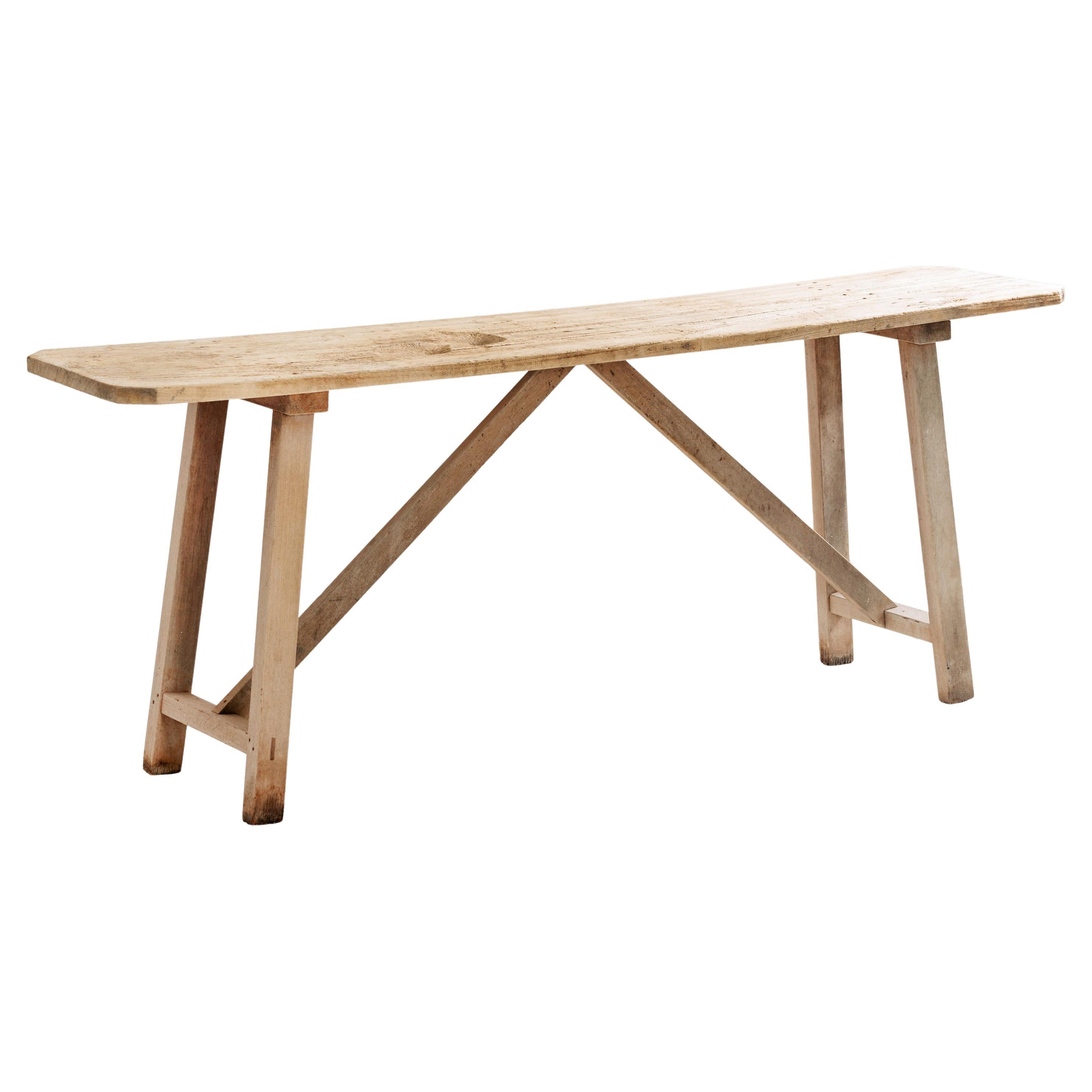 Large Antique Console Table, Bleached Wash Wood Table, France, Circa 1920