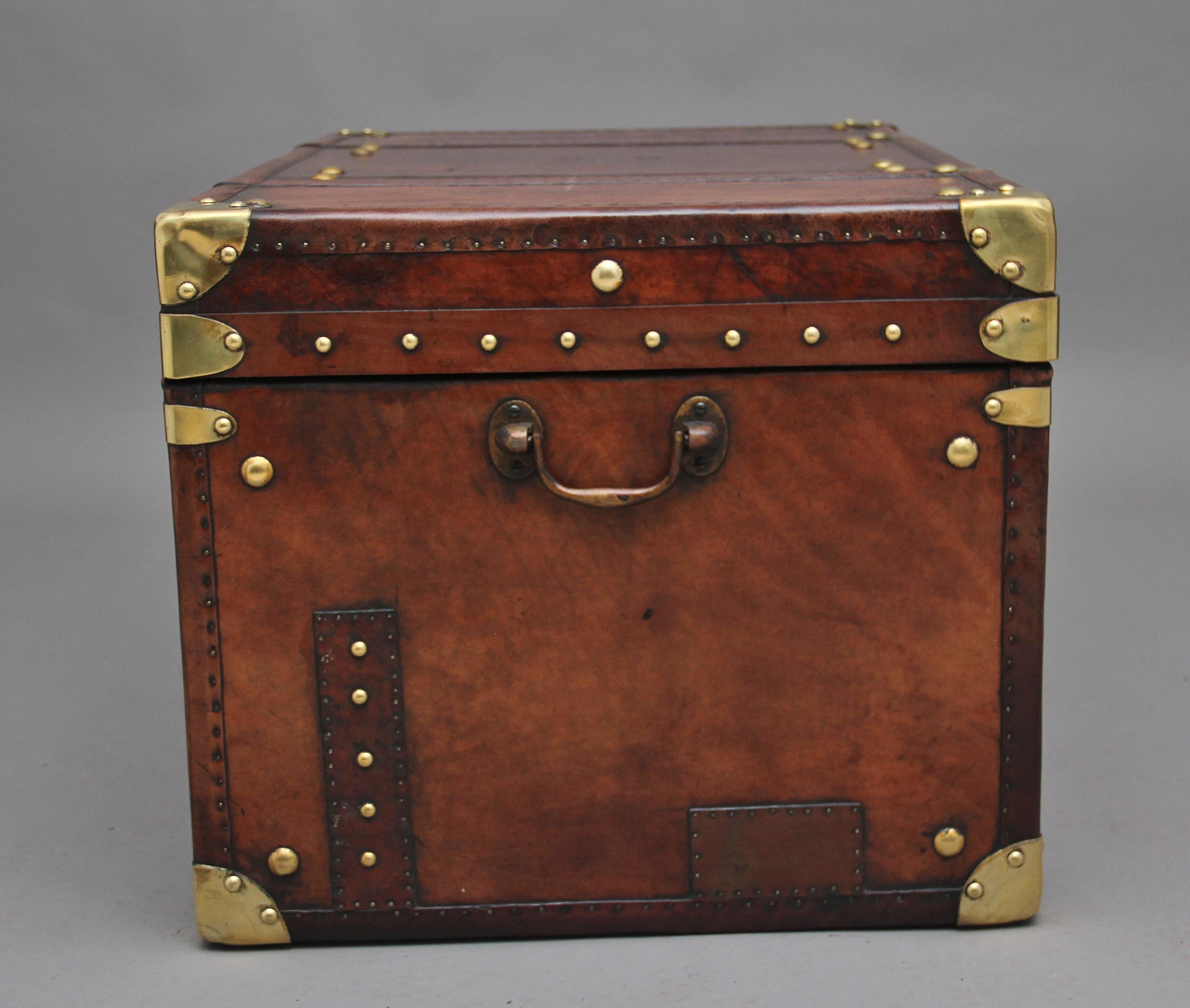 British Large Early 20th Century Leather Bound Ex Army Trunk