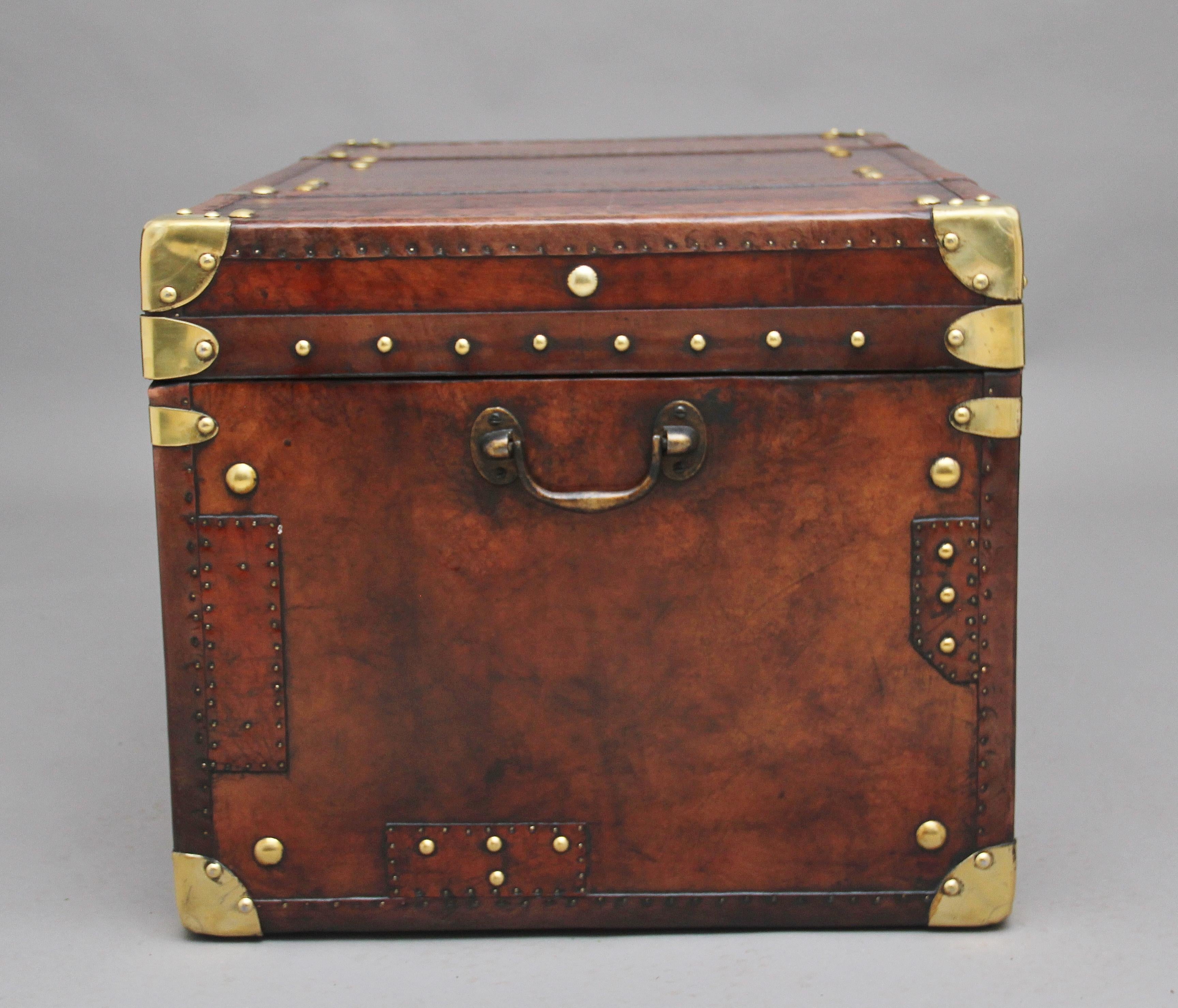 Mid-20th Century Large Early 20th Century Leather Bound Ex Army Trunk