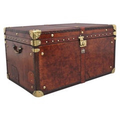 Vintage Large Early 20th Century Leather Bound Ex Army Trunk