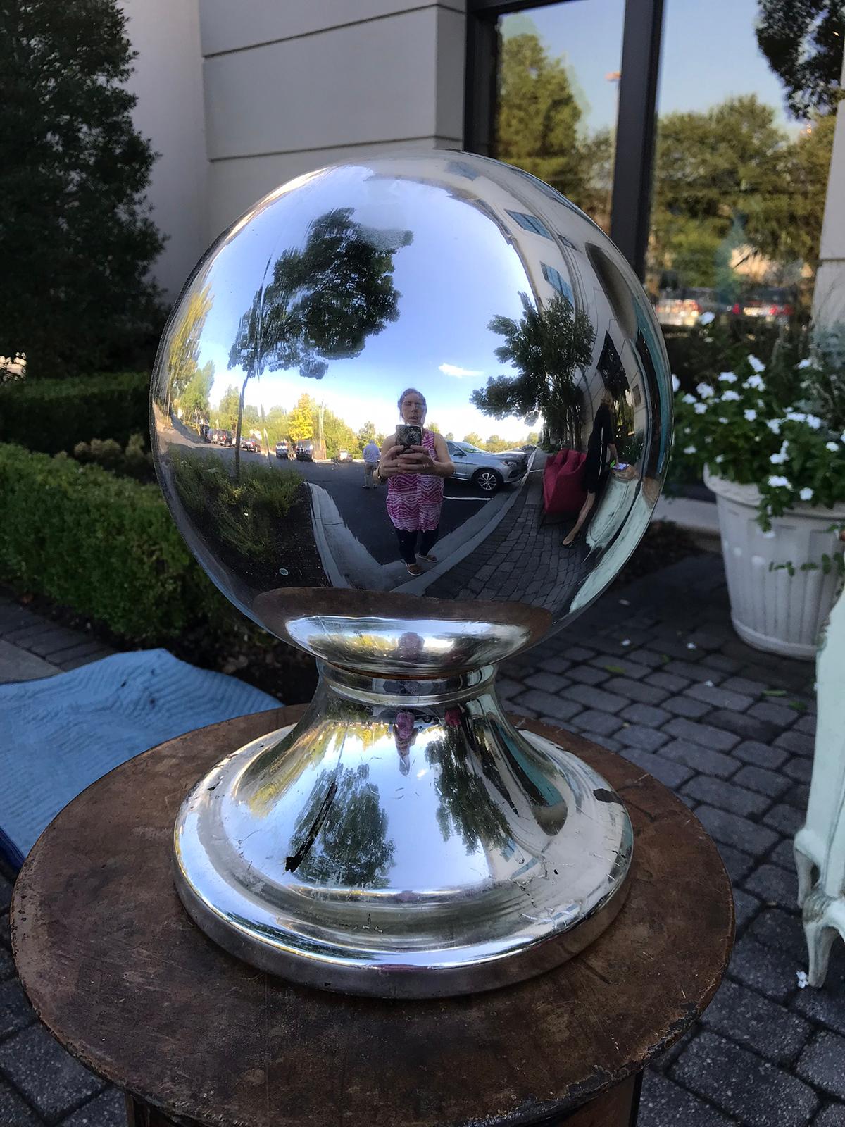 Large early 20th century Mercury glass gazing ball.