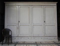 Large Early 20th Century Painted Pitch Pine Cabinet with 4 Doors