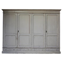 Large Early 20th Century Painted Pitch Pine Cabinet with 4 Doors