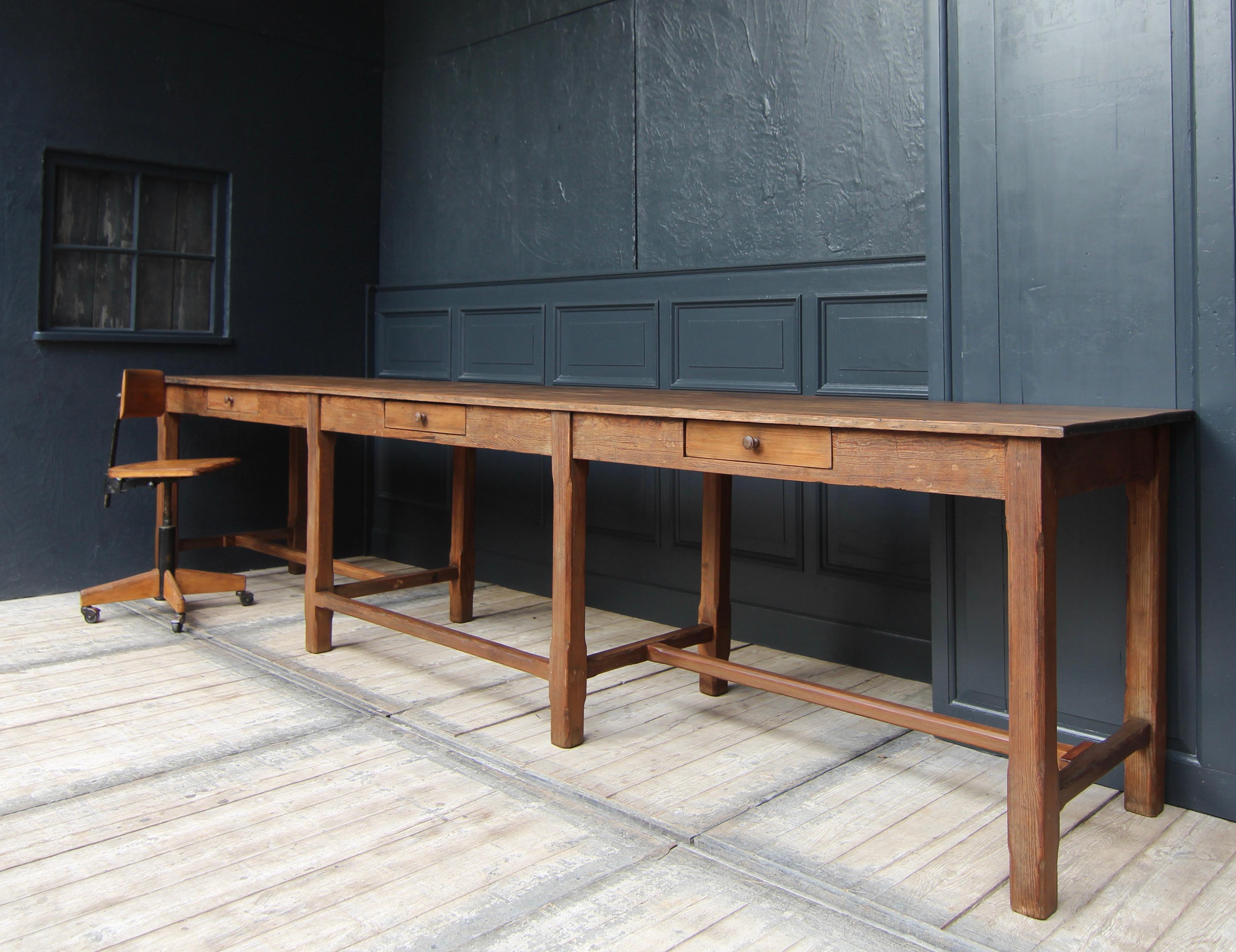 Industrial Large Early 20th Century Pine Work Table or Prep Table